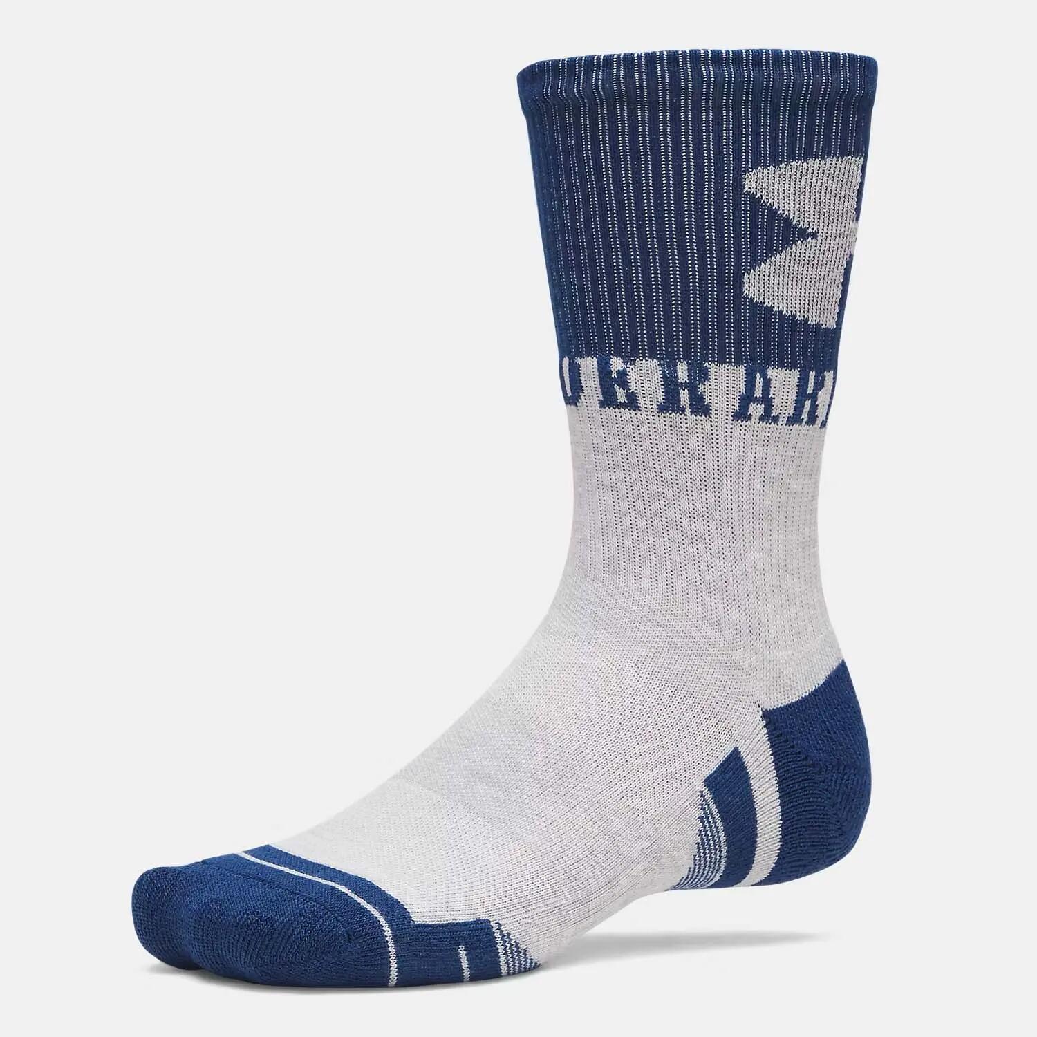 Meias UA Performance Tech unissexo, pack de 3 pares, cinzento, azul-marinho e br 2/3