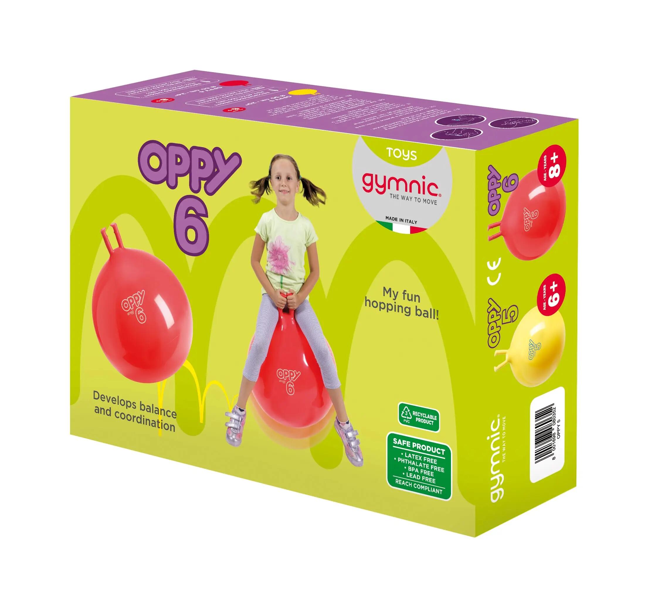 Gymnic Oppy Palla gonfiabile con maniglie Ø 60 cm rossa gioco e coordinazione 3/3