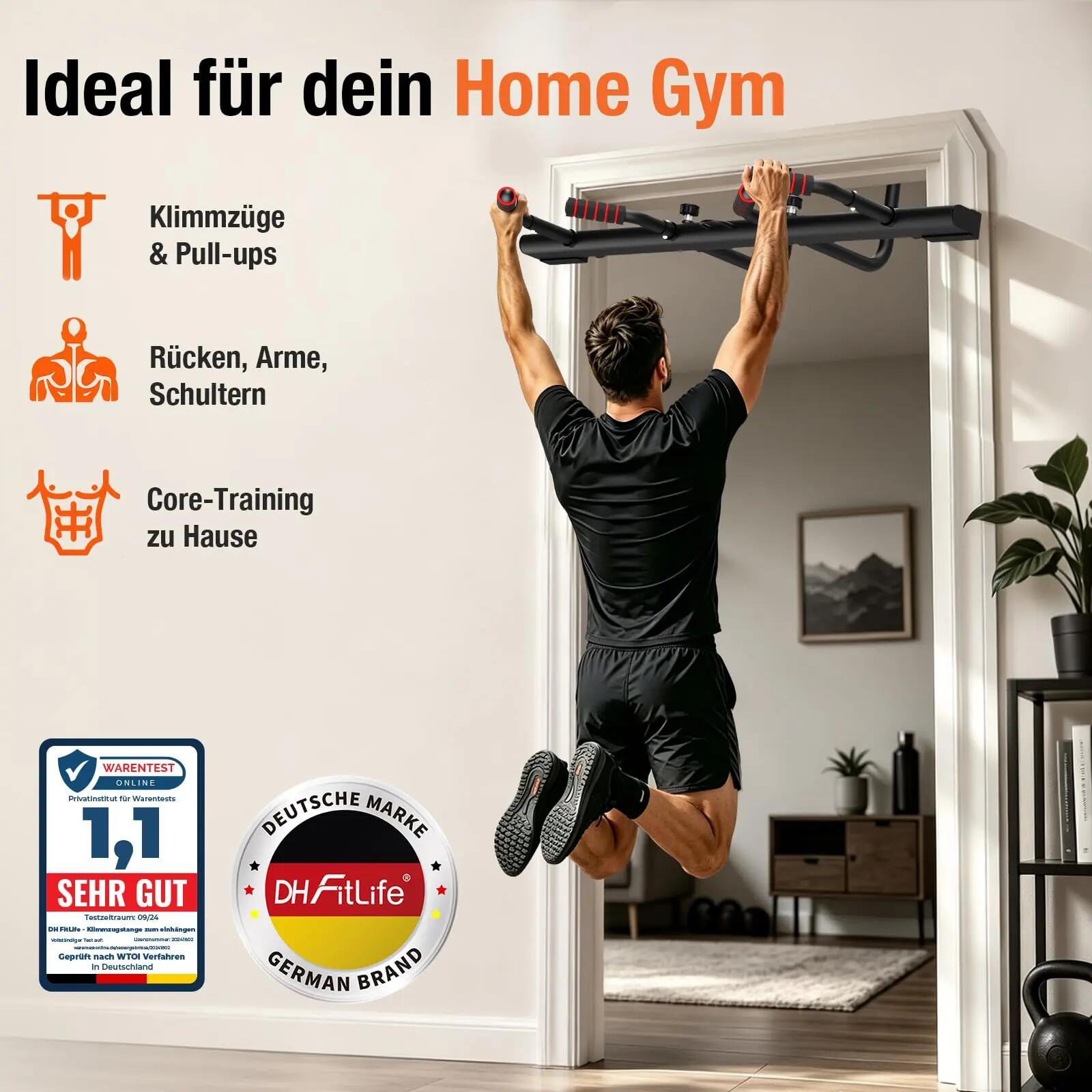 Klimmzugstange Türrahmen ohne Schrauben, 4 Handgriffe, bis 200kg 8/8