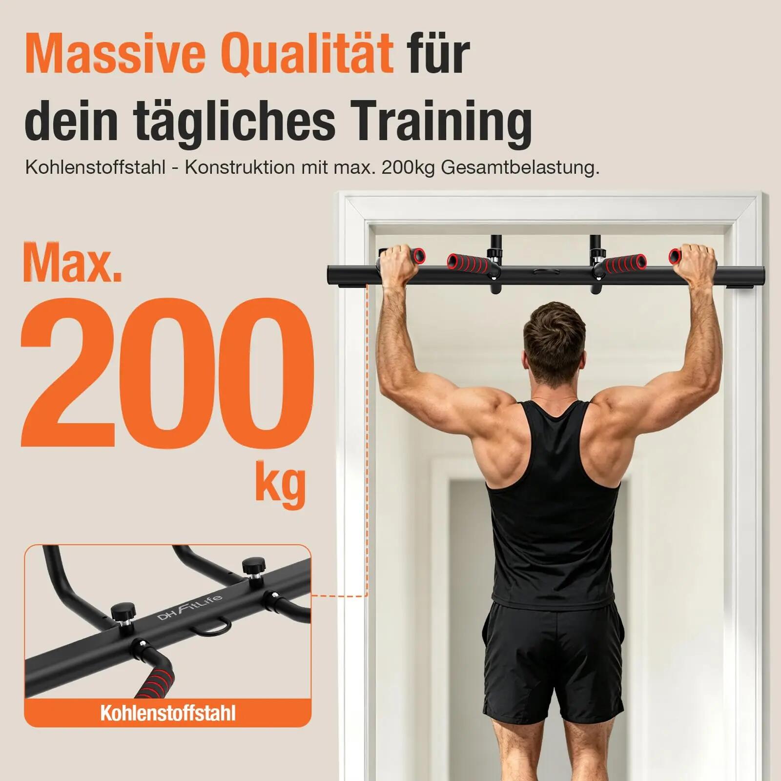 Klimmzugstange Türrahmen ohne Schrauben, 4 Handgriffe, bis 200kg 7/8