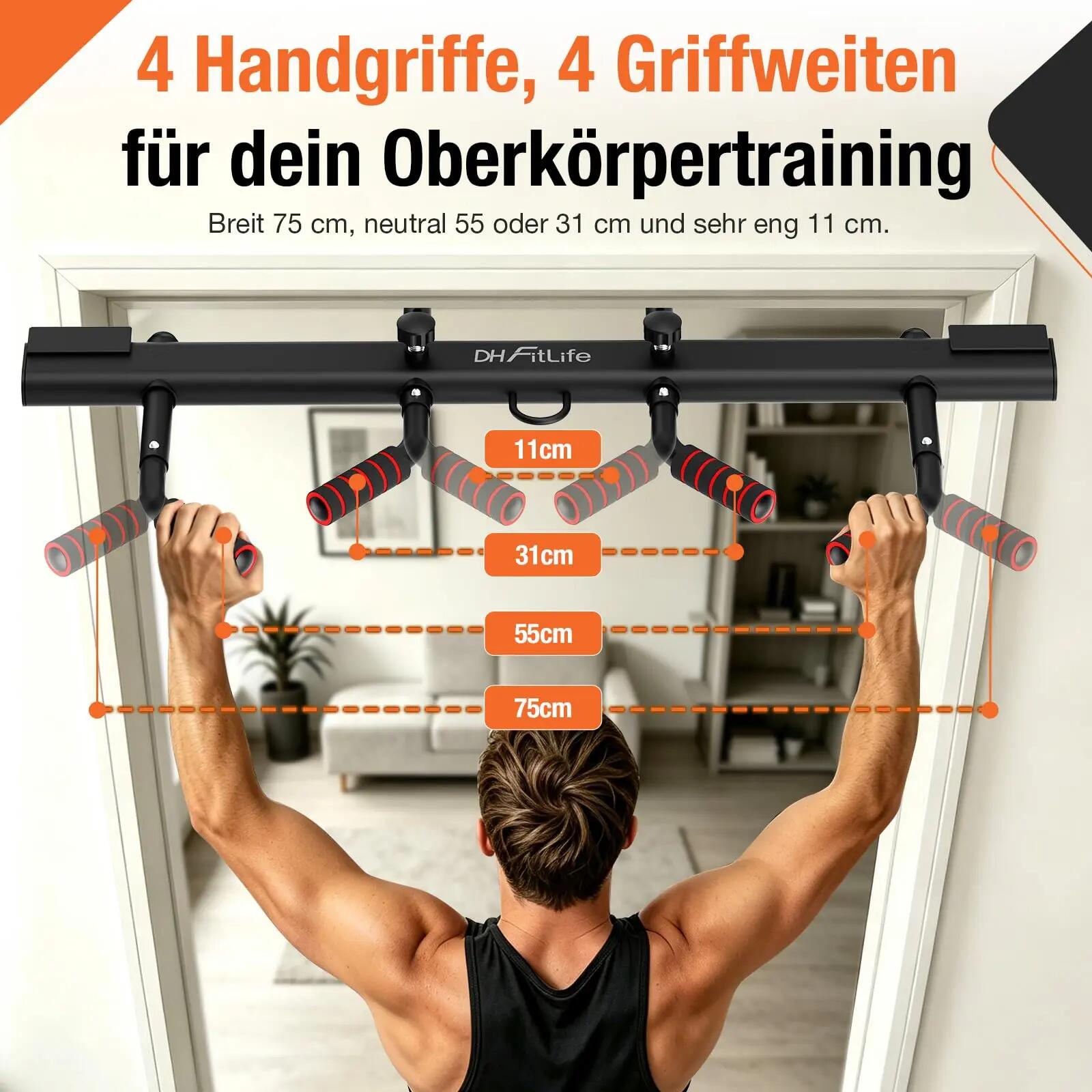 Klimmzugstange Türrahmen ohne Schrauben, 4 Handgriffe, bis 200kg 2/8