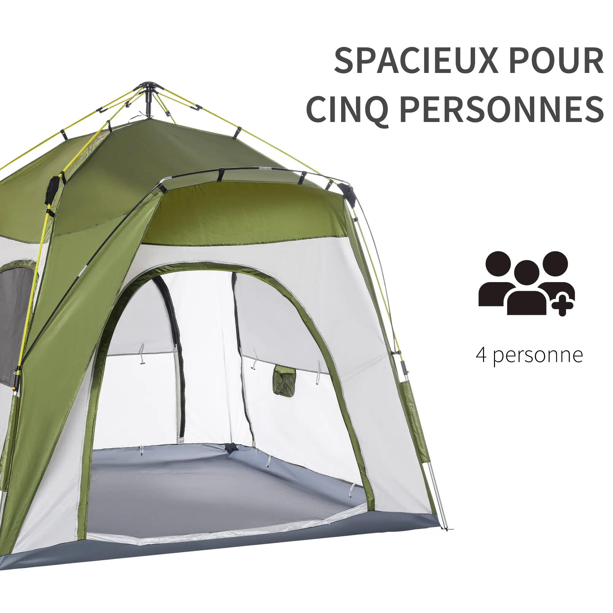 Tente pop-up - Camping - 3 places, 4 portes, H 1,9 m - Vert/Gris 6/6