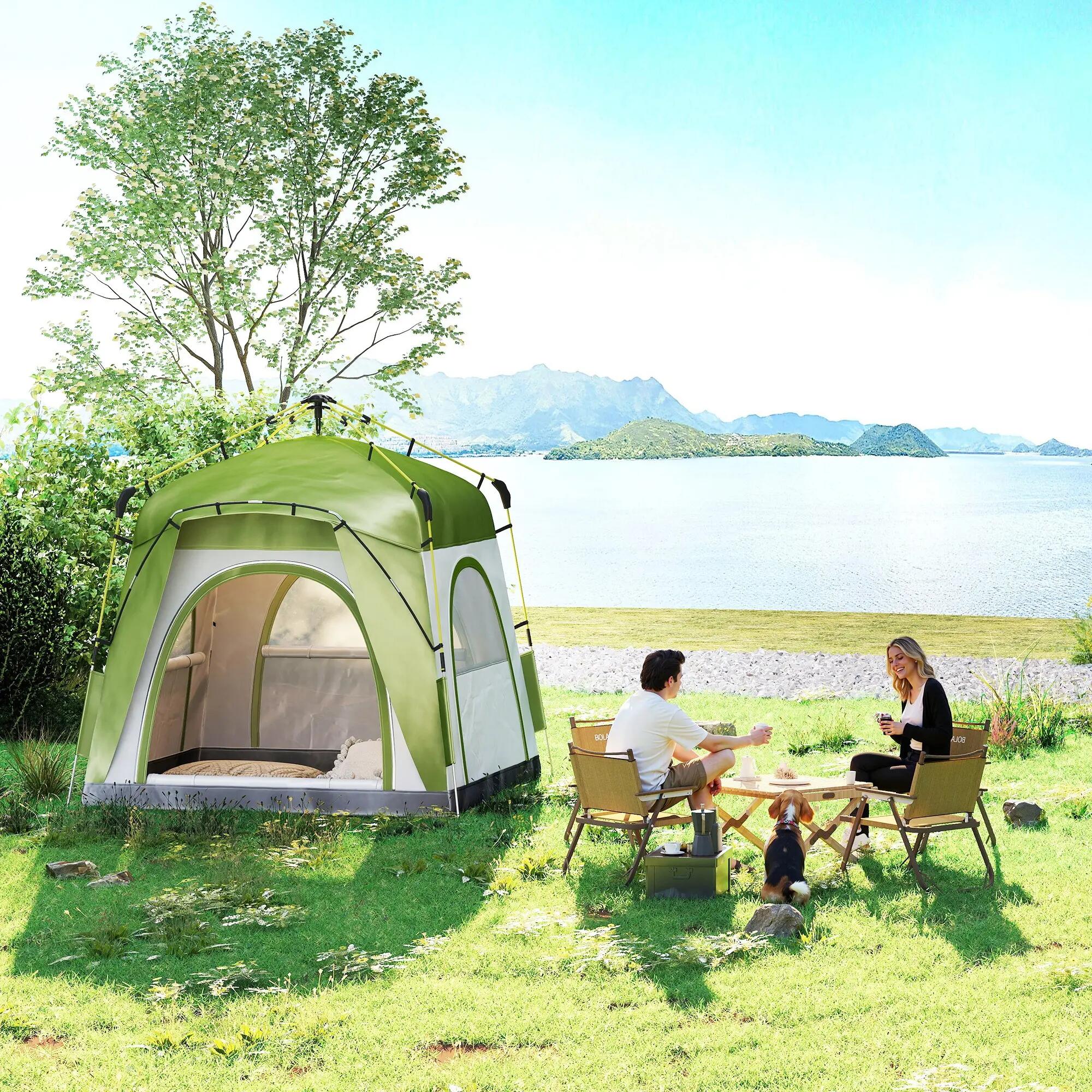 Tente pop-up - Camping - 3 places, 4 portes, H 1,9 m - Vert/Gris 4/6