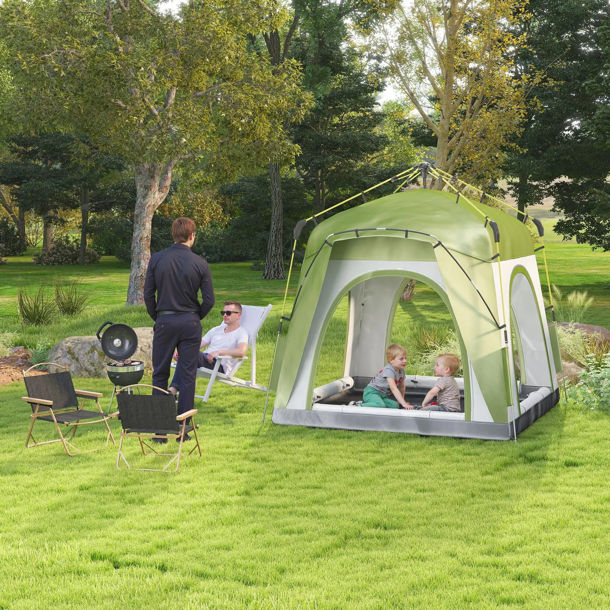 Tente pop-up - Camping - 3 places, 4 portes, H 1,9 m - Vert/Gris 3/6