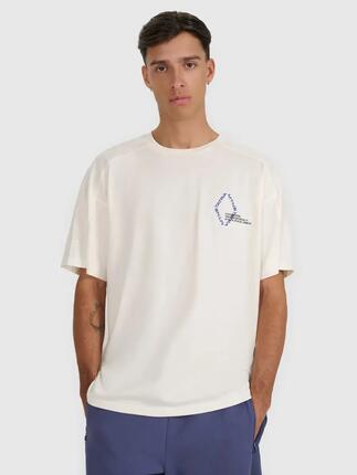 T-shirt męski oversize z nadrukiem beżowy