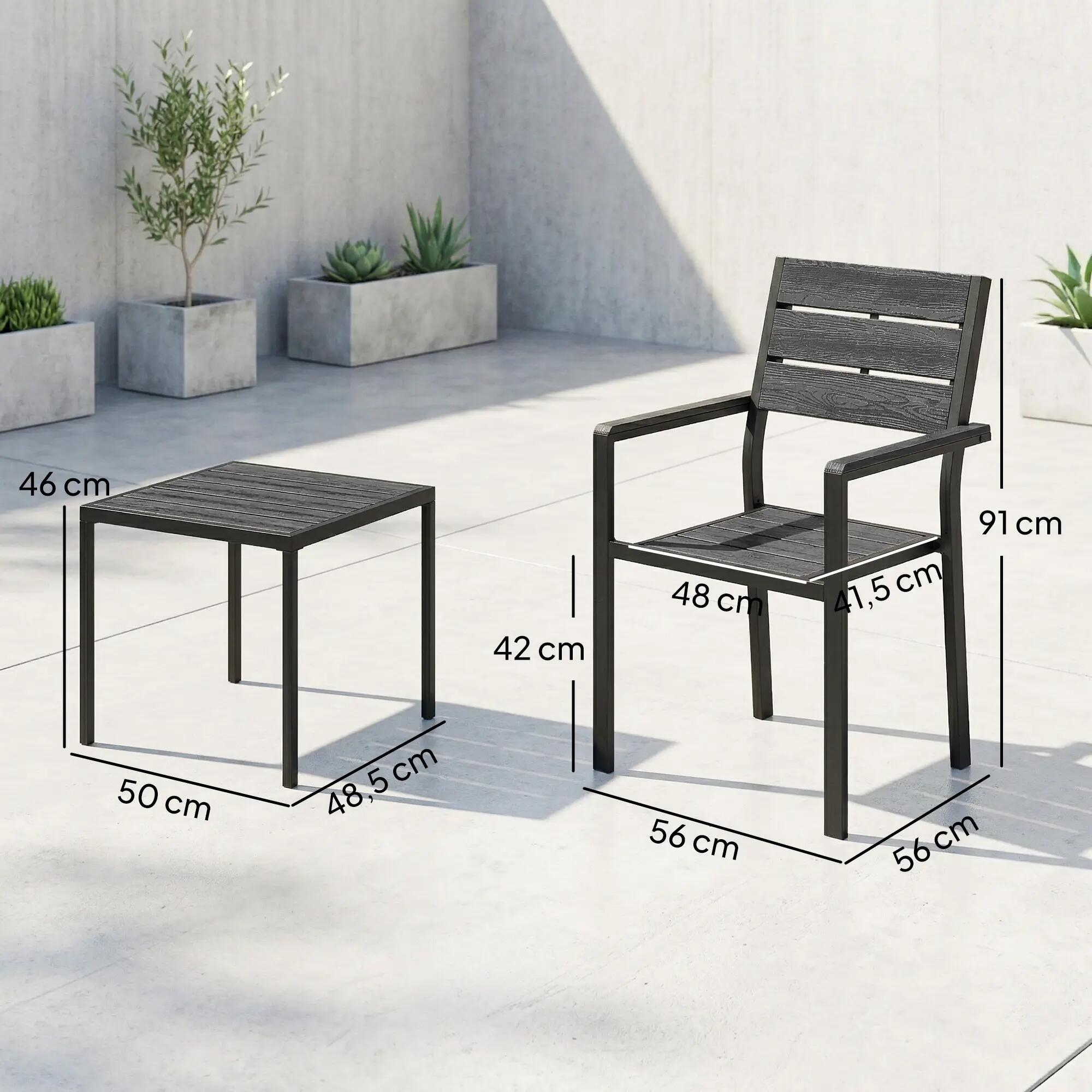 Conjunto de Bistró Outsunny 56x56x91 cm Negro 3/3
