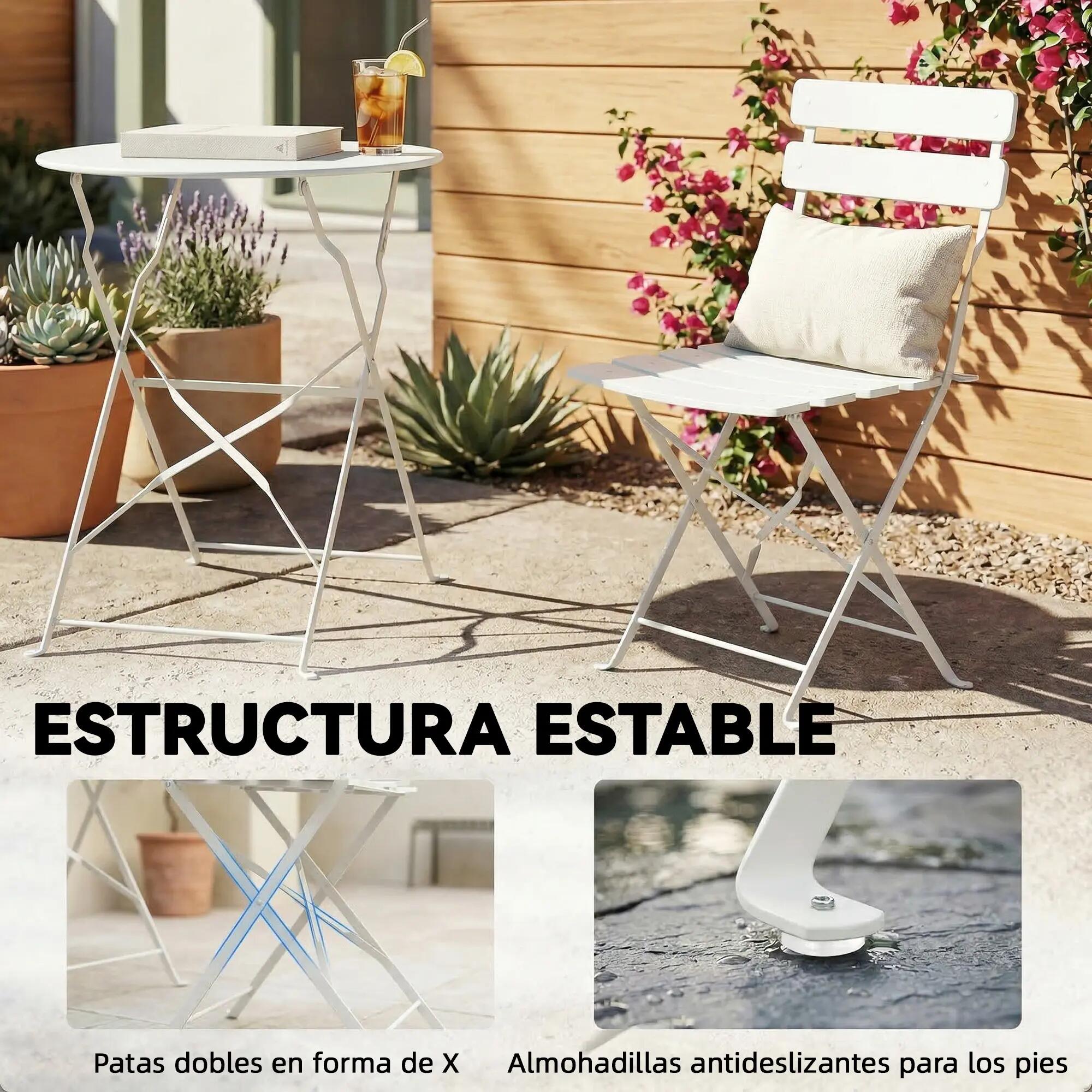 Conjunto de Bistró Outsunny 58x58x70 cm Crema 4/5