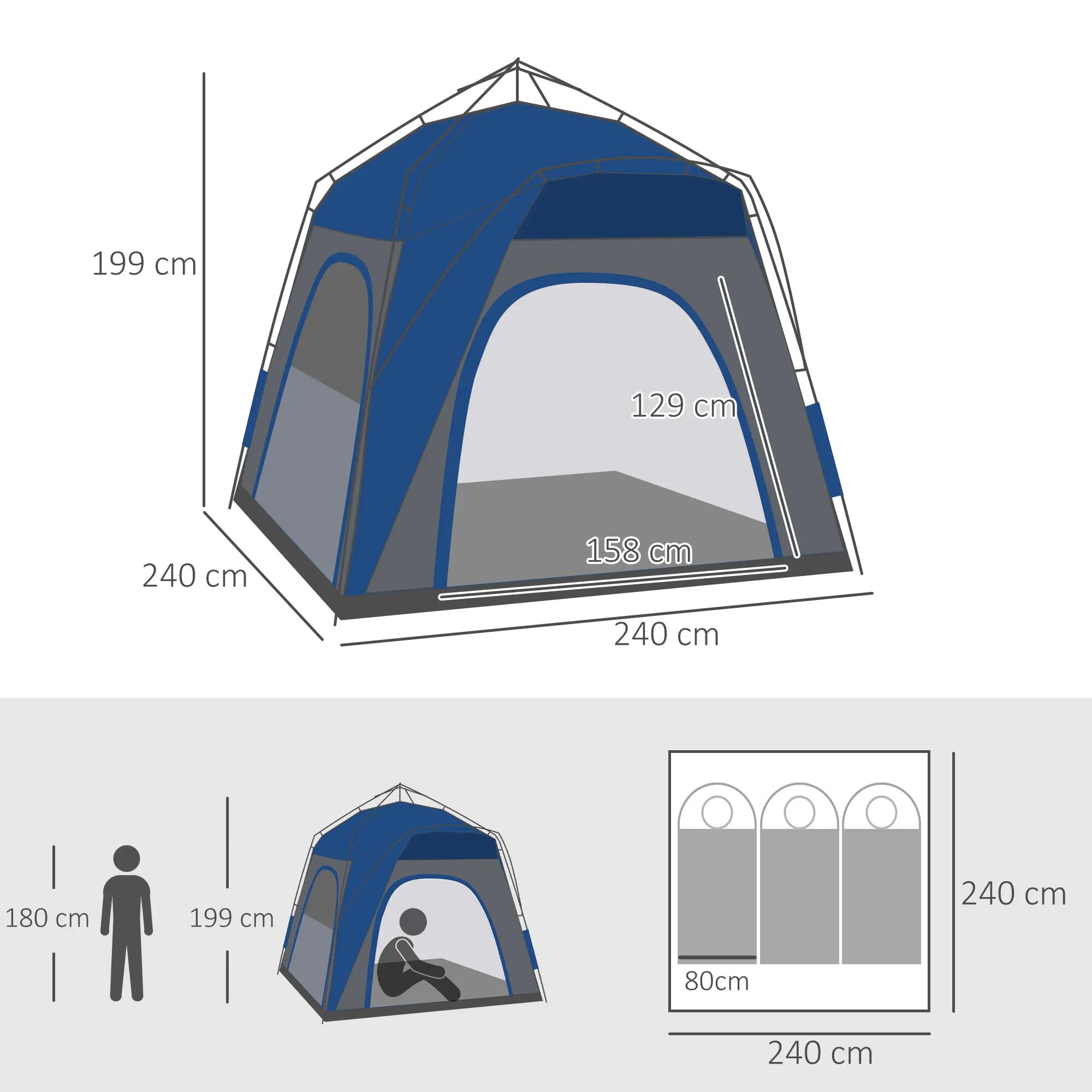 Tente pop-up dôme - Camping - 4 places, 4 portes - Bleu 5/6