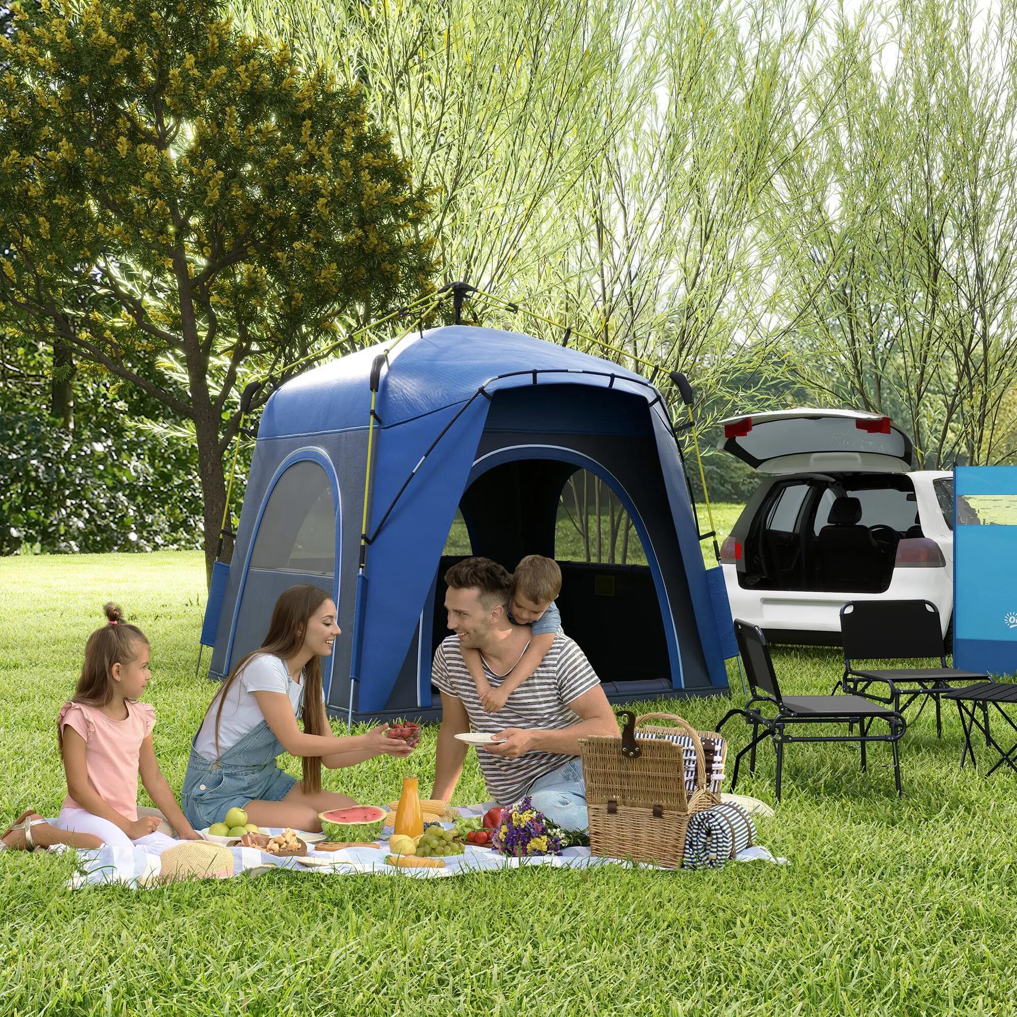 Tente pop-up dôme - Camping - 4 places, 4 portes - Bleu 4/6