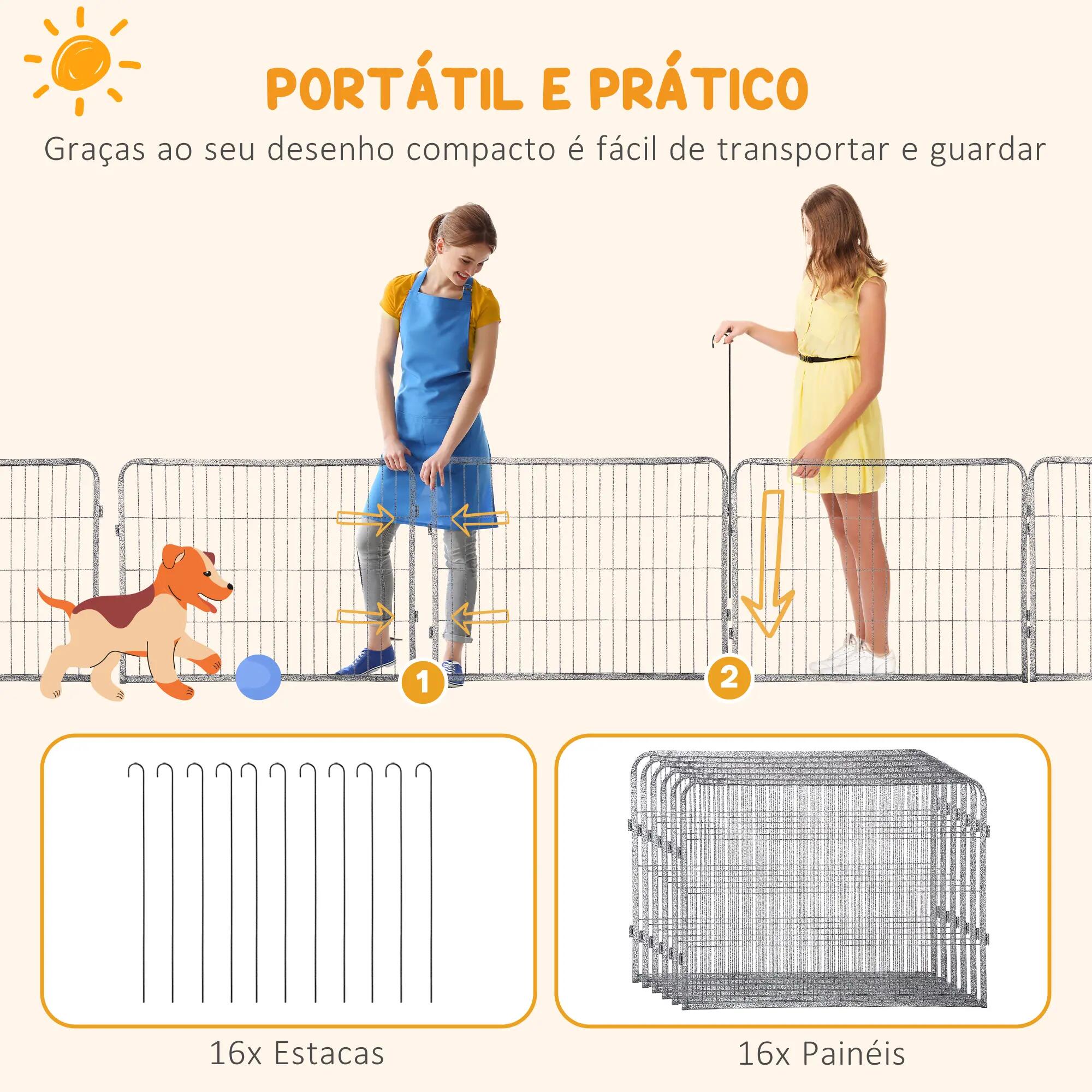 Parque para cães 80x60 cm cinzento PawHut 7/9