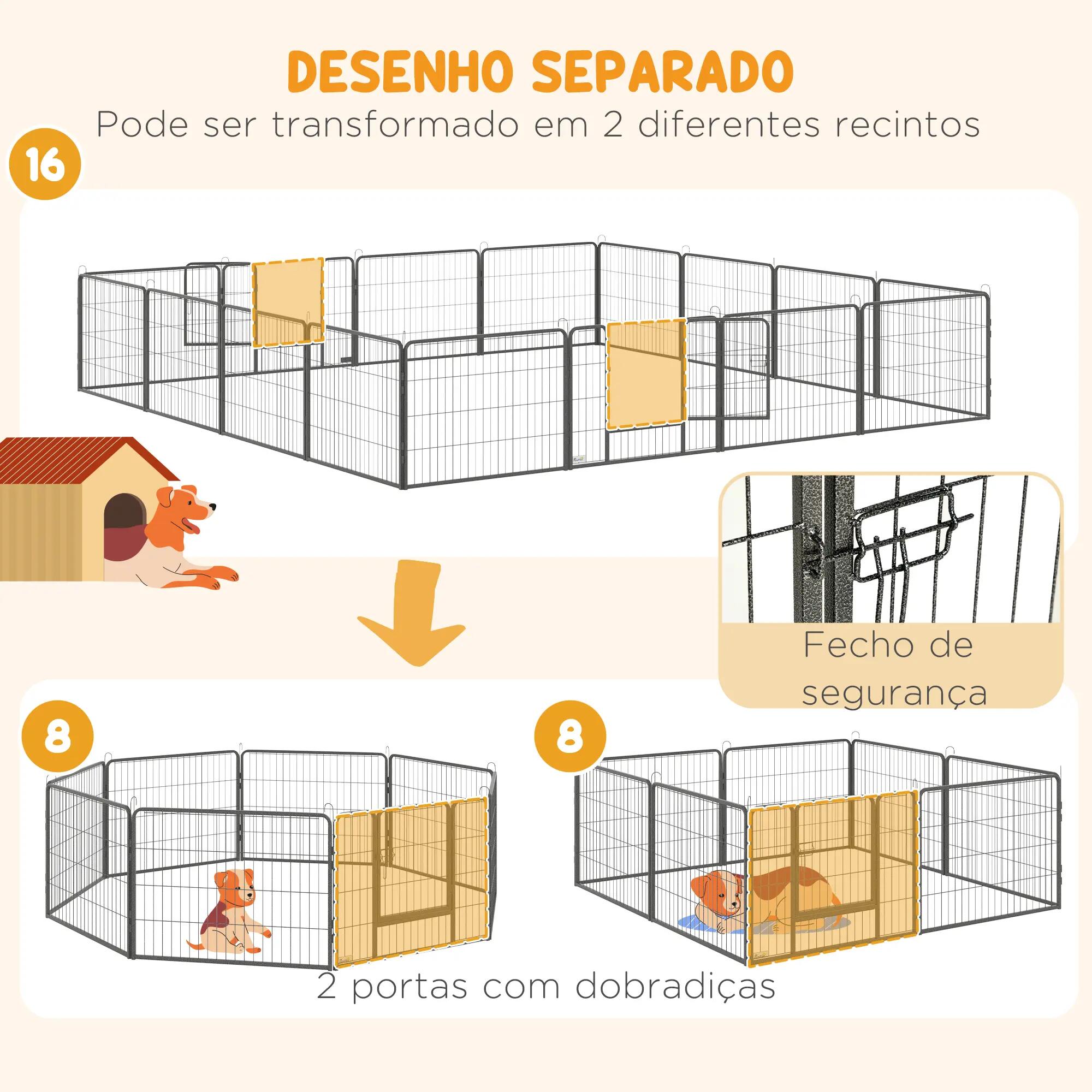 Parque para cães 80x60 cm cinzento PawHut 6/9