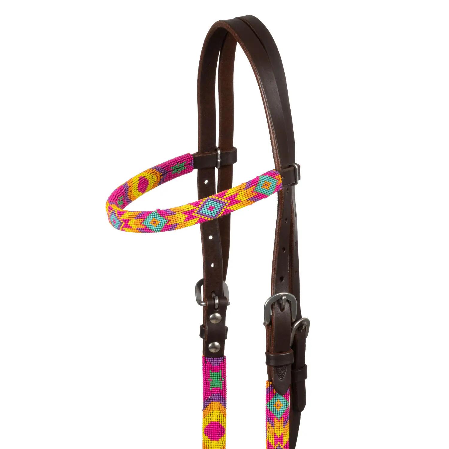 Bridon western huilé avec perles multicolores 3/5