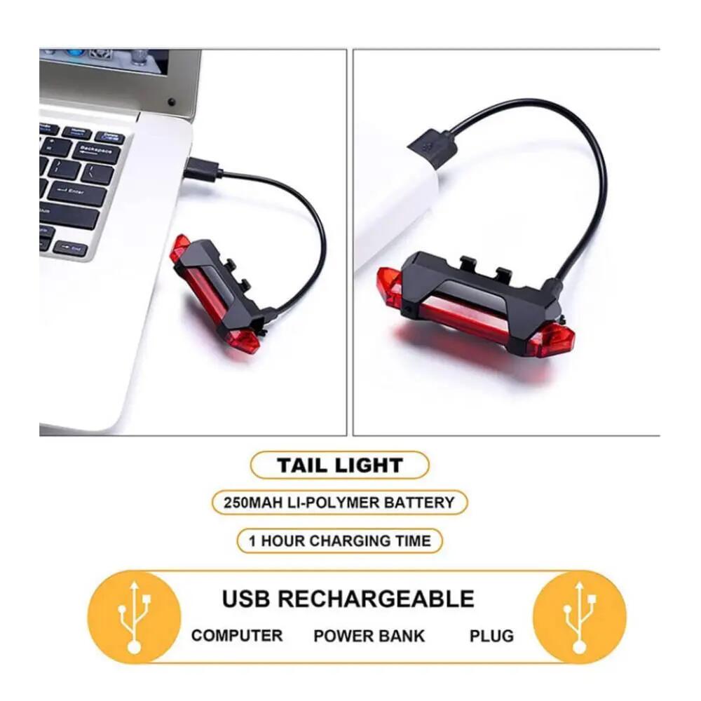 Lampka rowerowa tylna LED USB – wodoodporna, 4 tryby ROXAR 3/5