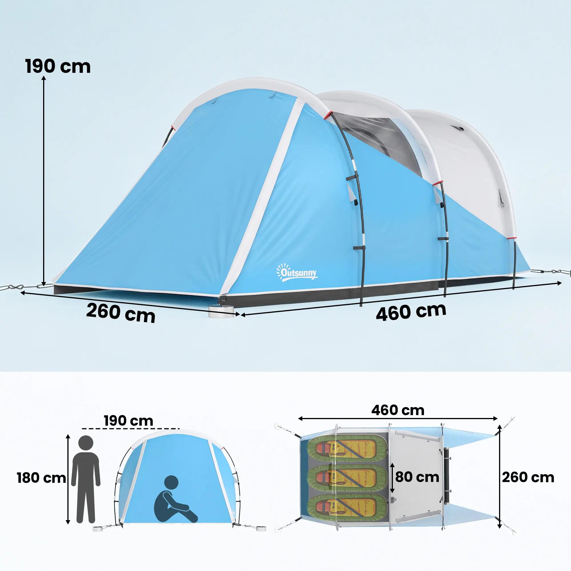 Tente tunnel - Camping - 3 places, imperméable 3000 mm - Bleu 5/6