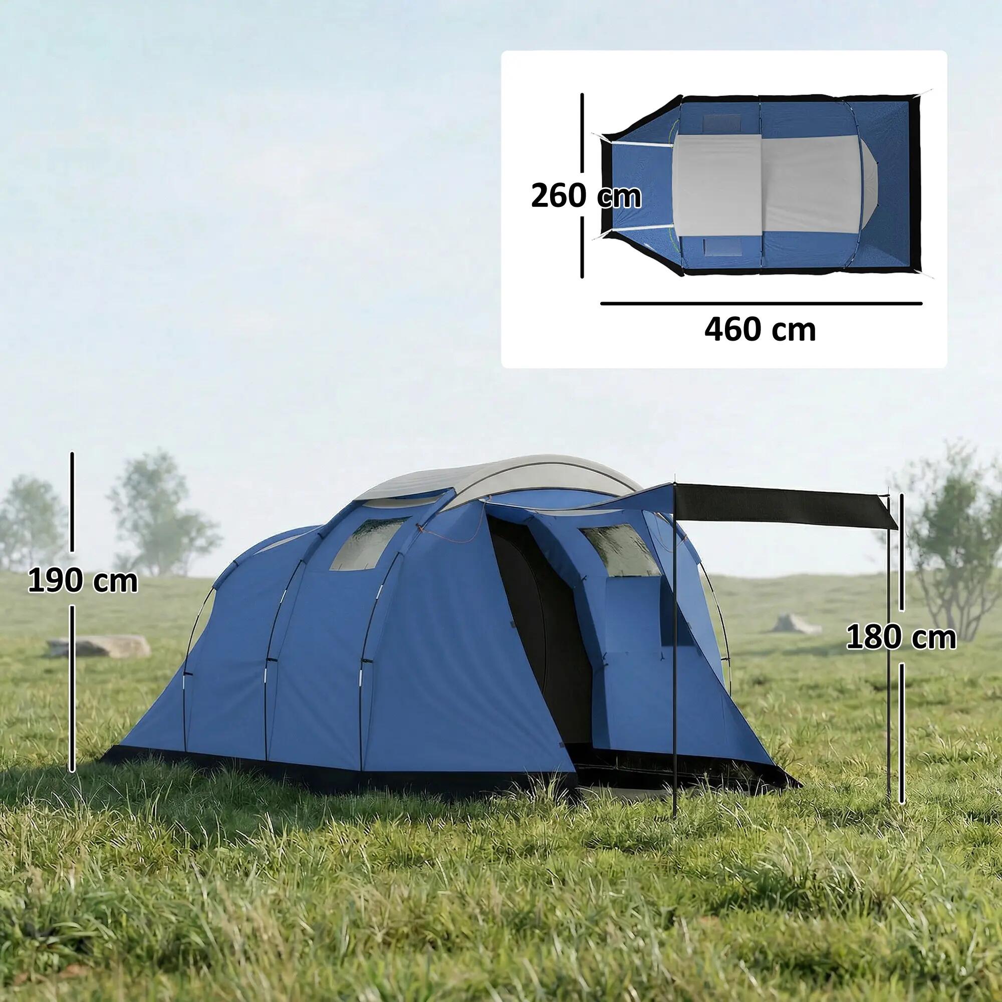 Tente tunnel - Camping - 4 pers - Double couche - Bleu foncé 5/6