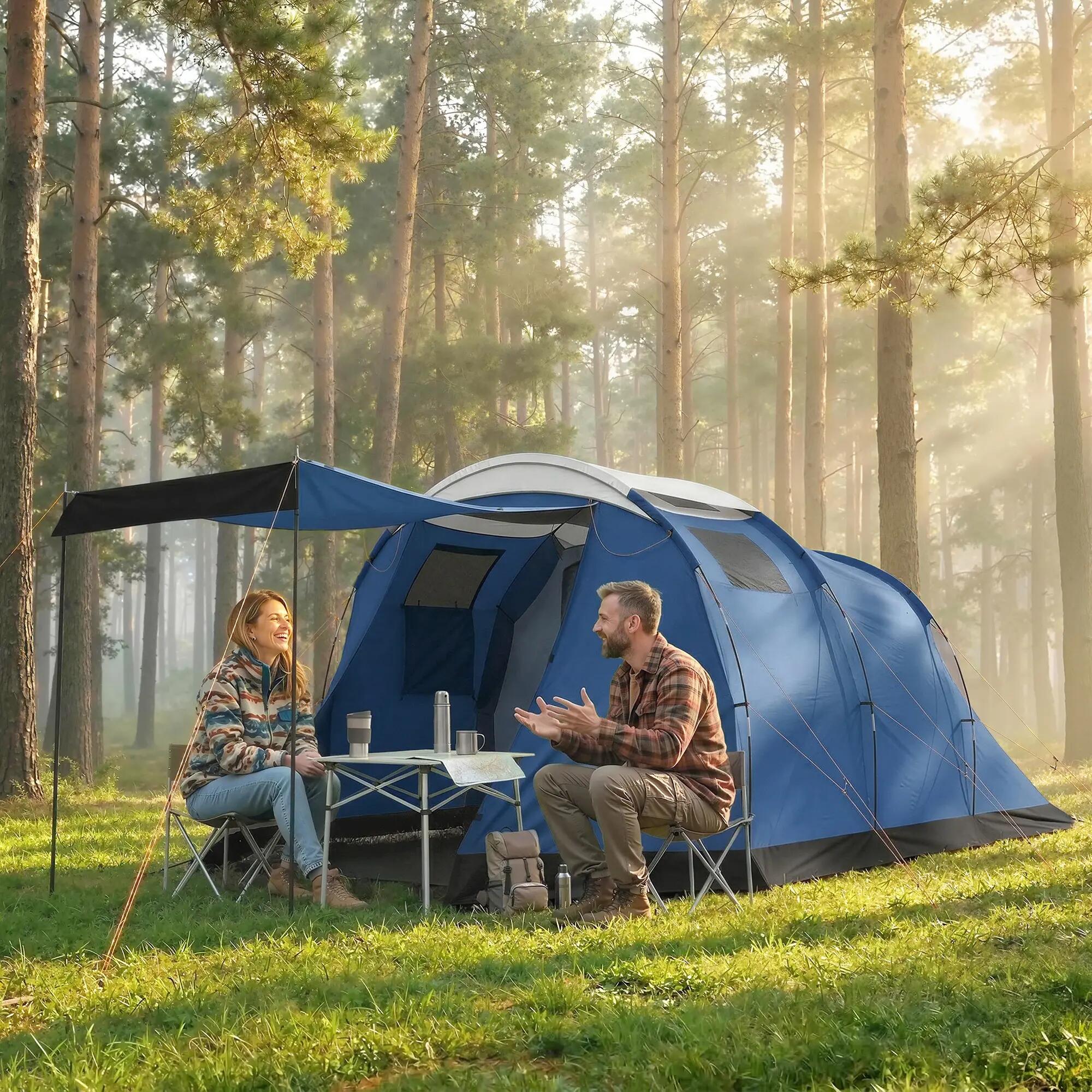 Tente tunnel - Camping - 4 pers - Double couche - Bleu foncé 4/6