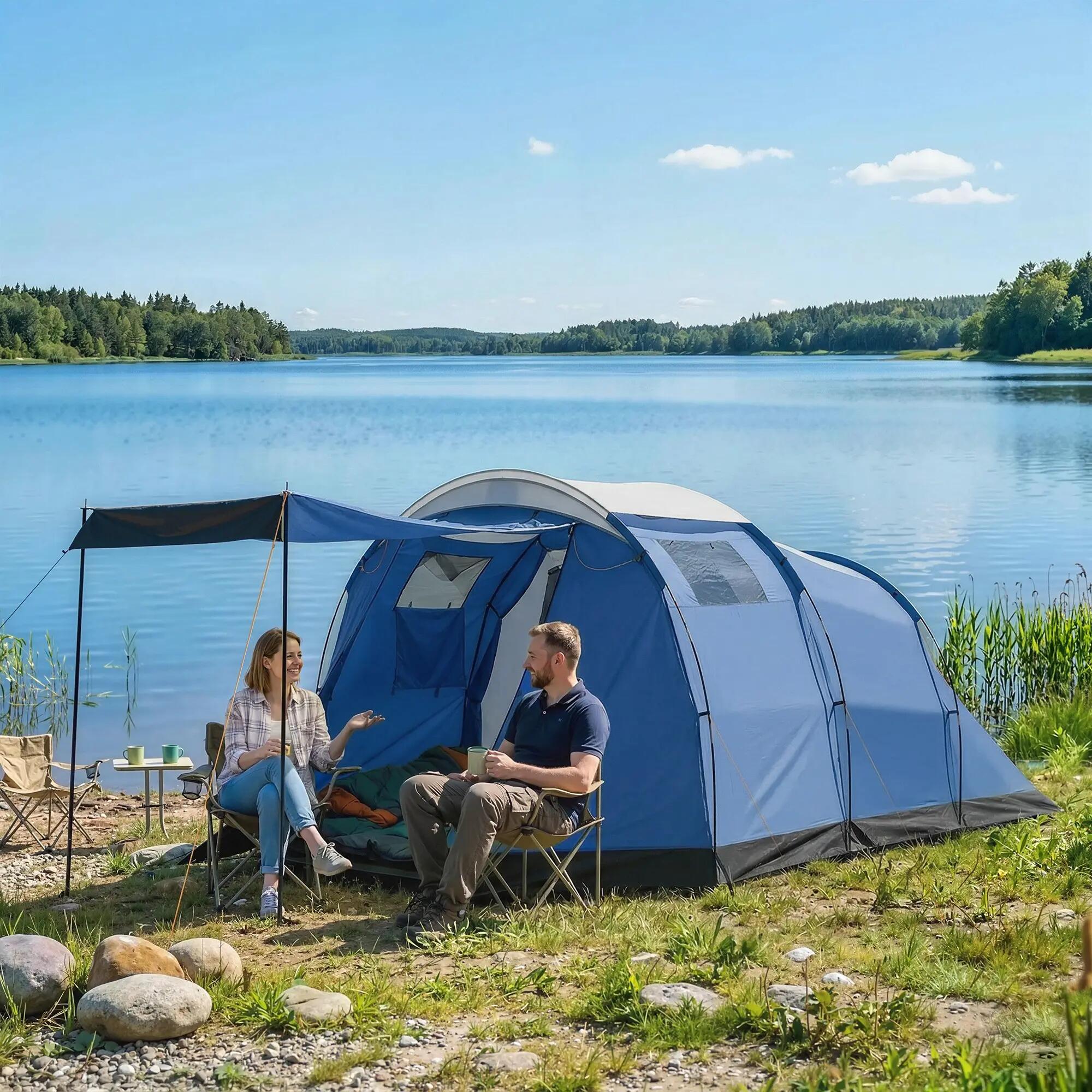 Tente tunnel - Camping - 4 pers - Double couche - Bleu foncé 3/6