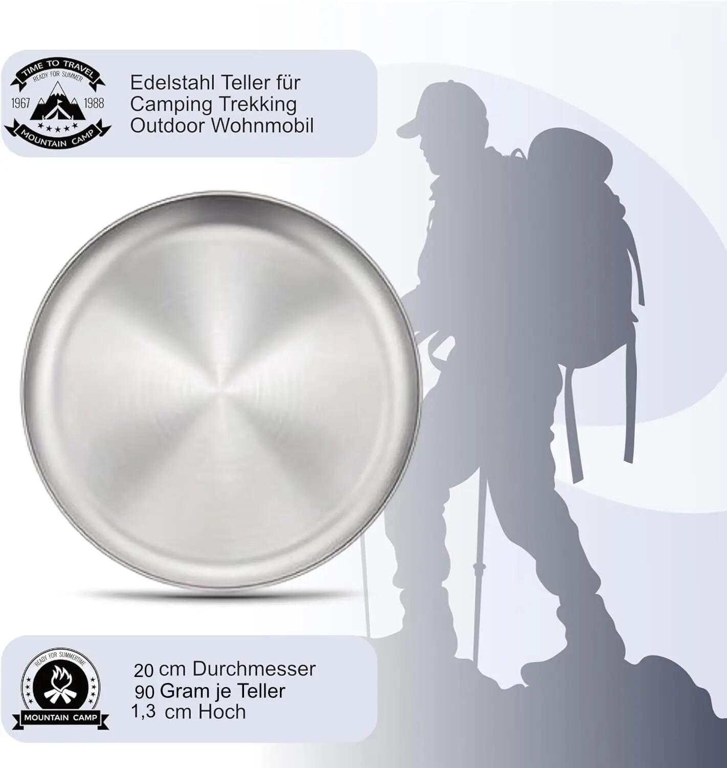 Edelstahl Teller 2 Pack für Camping Outdoor Trekking 20 cm D 103 Gram 6/6