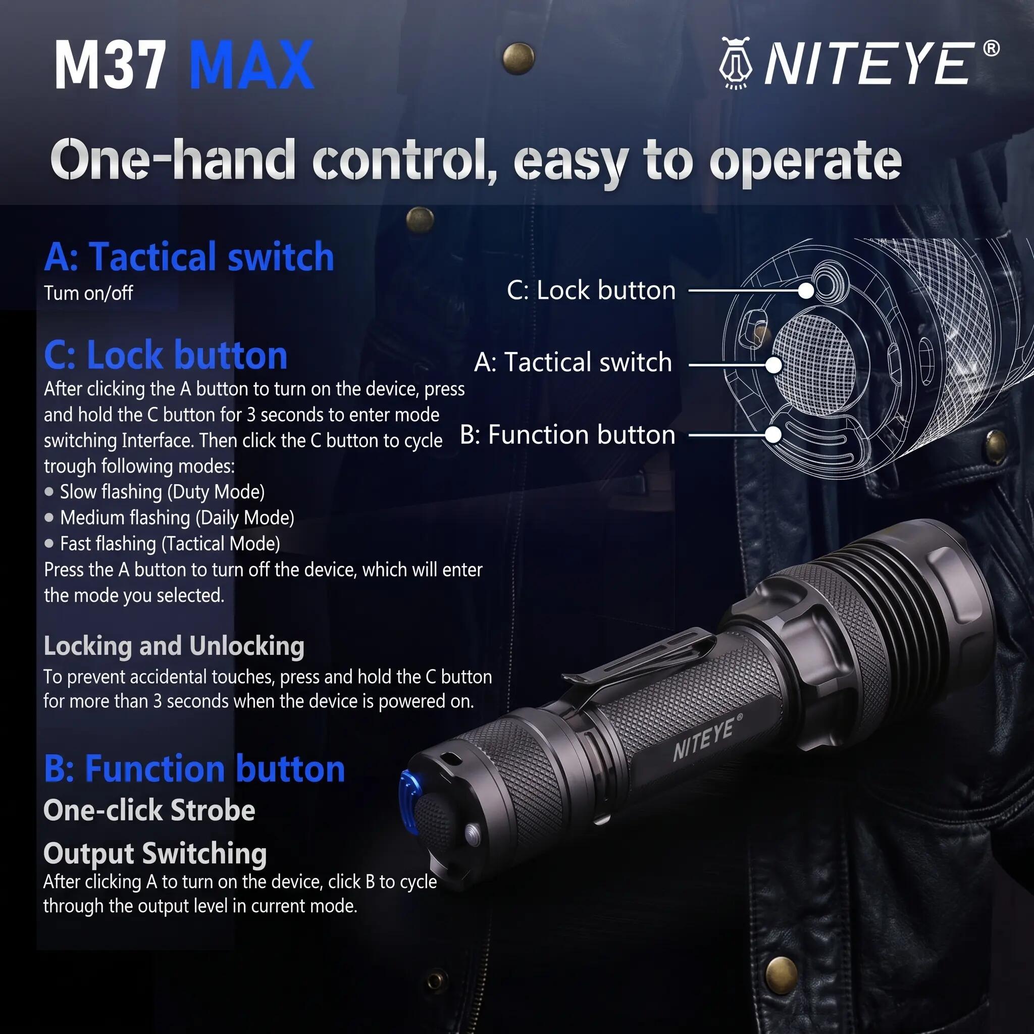 NITEYE by JETBeam M37 Max 5000 Lumens Rechargeable Flashlight 5/15