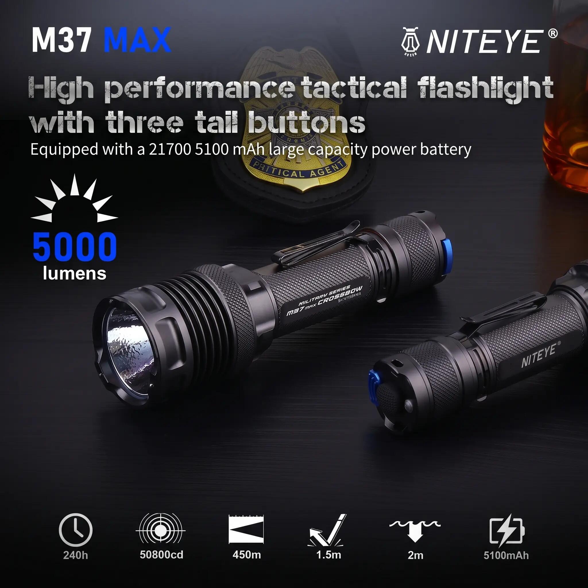 NITEYE by JETBeam M37 Max 5000 Lumens Rechargeable Flashlight 2/15