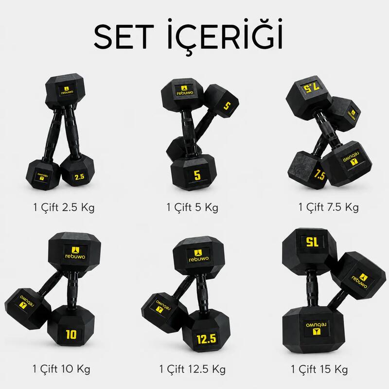Rebuwo Hex Dambıl Seti 2,5– 15 KG