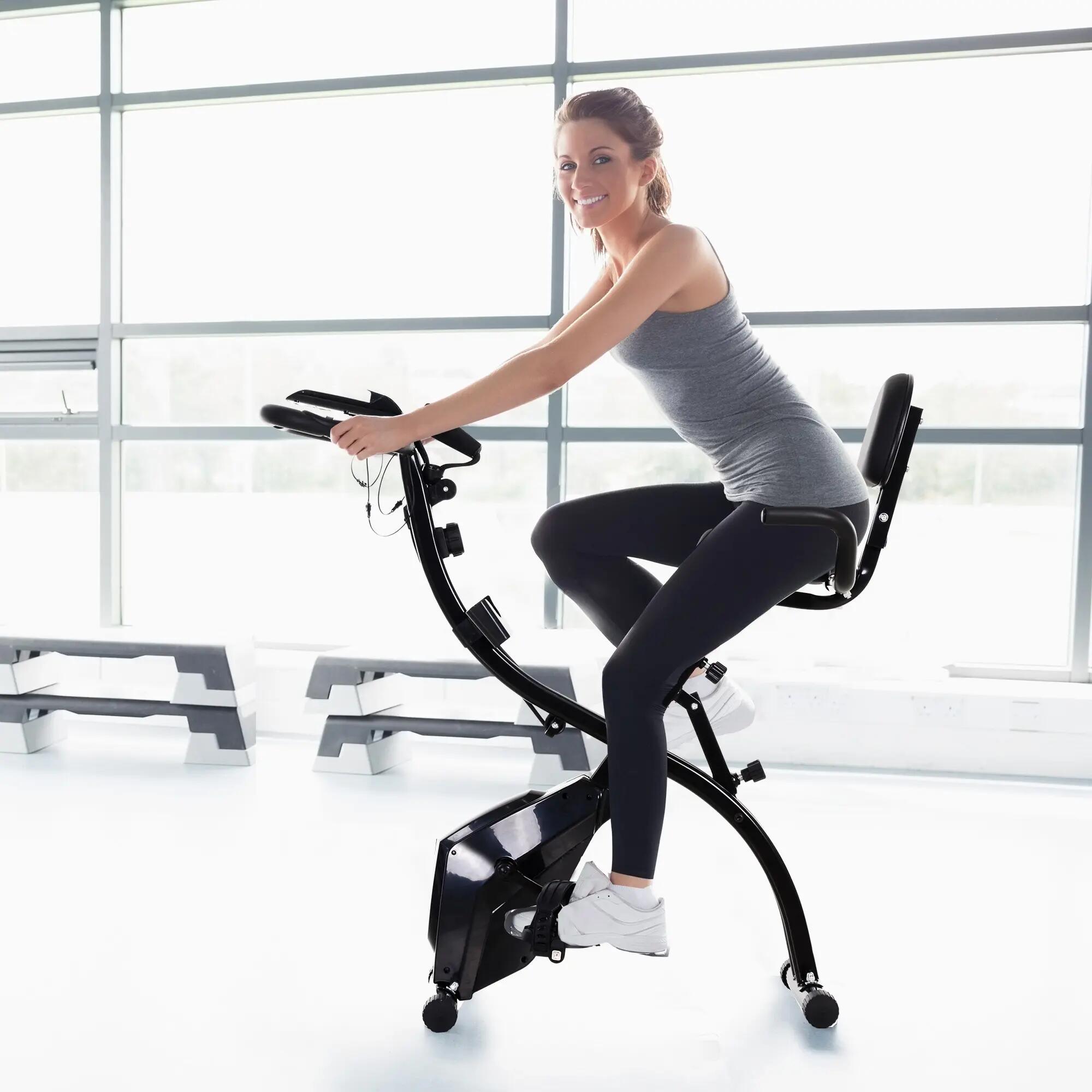 Vélo d'exercice pliable 4 en 1 - Ergomètre magnétique silencieux avec bandes de 3/9