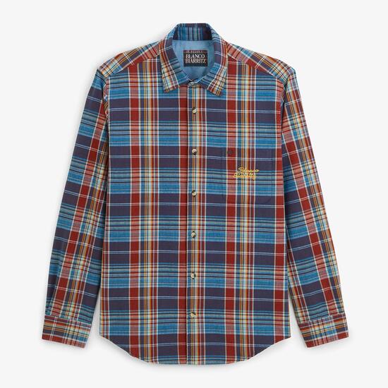 Chemise manches longues coton carreaux BLANCO BIARRITZ bleu lupin