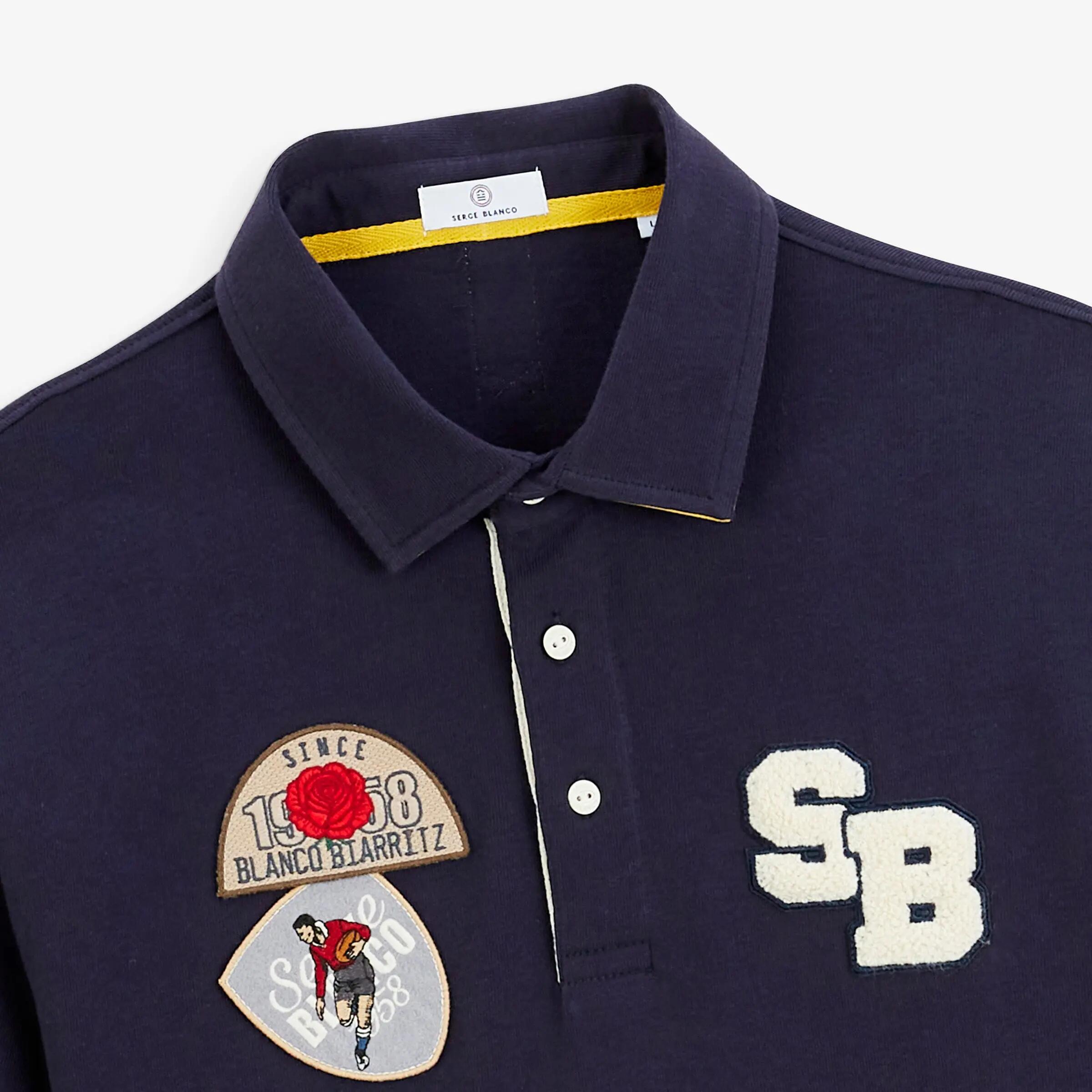 Polo de rugby de manga larga con insignias bordadas 3/4