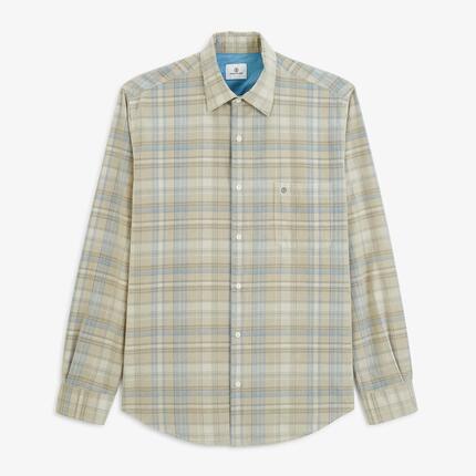 Chemise manches longues velours côtelé carreaux gris plume