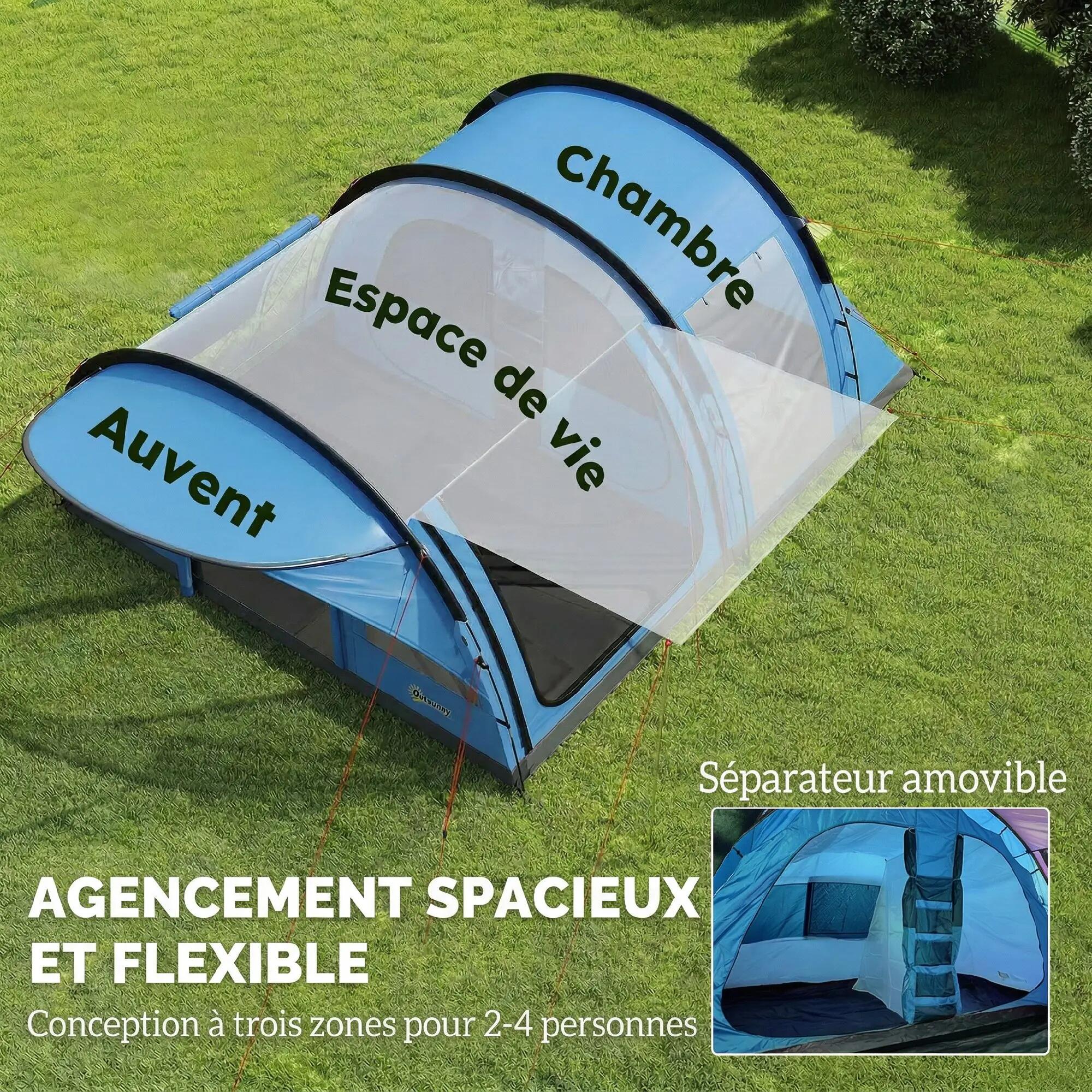 Tente tunnel - camping - 3-4 saisons, 2 chambres, séjour - bleu 6/6
