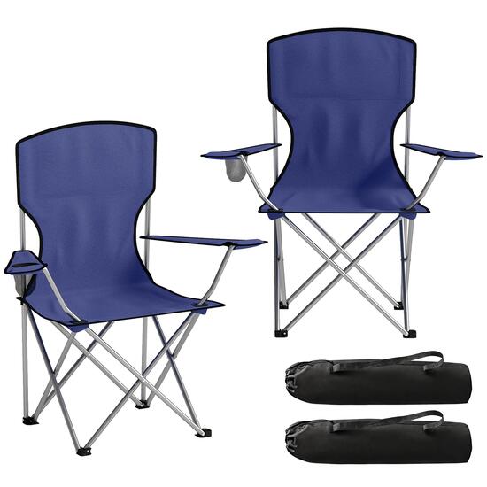 Lot de 2 Chaises de Camping Pliantes avec Porte-Gobelet, Sac de Transport, Dossi