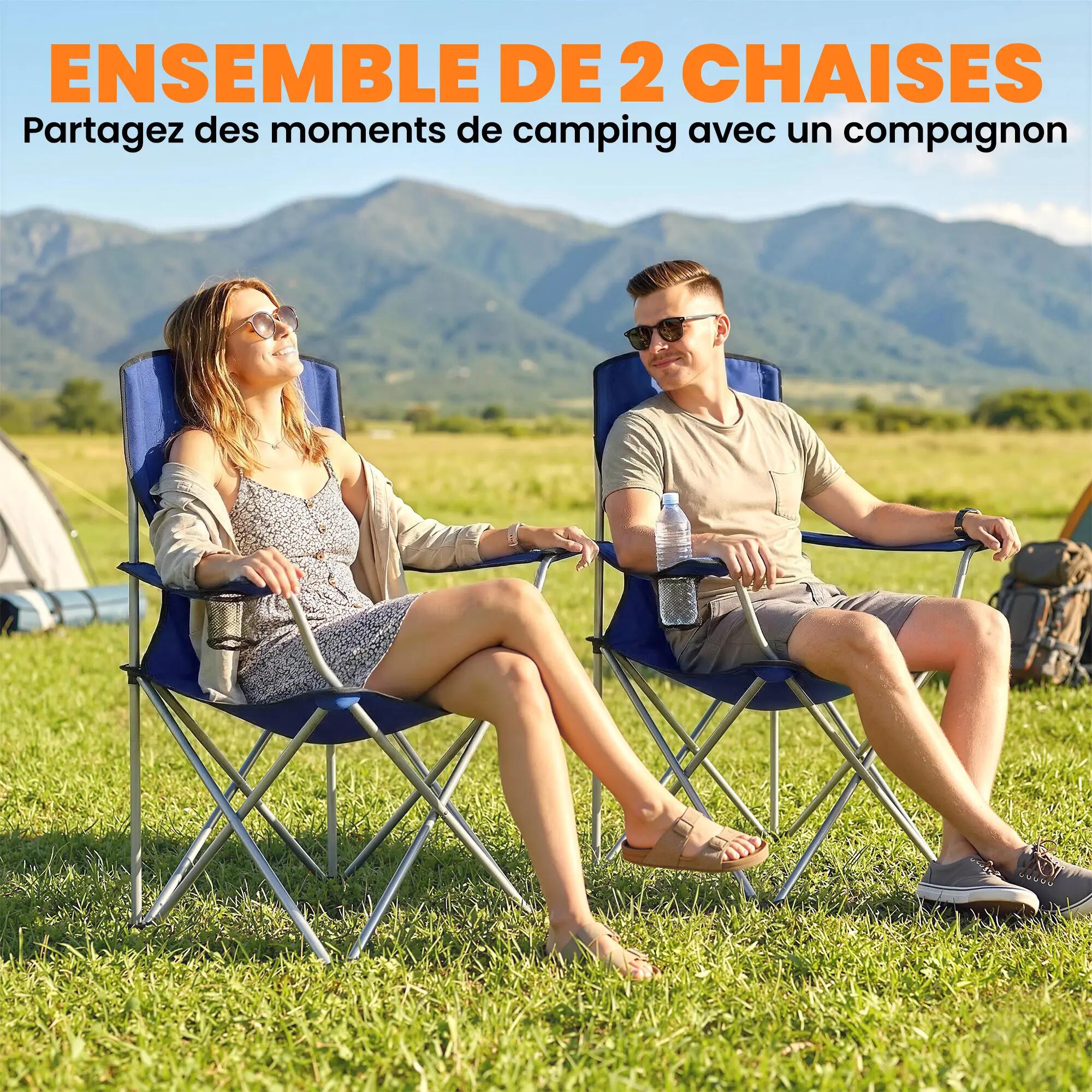 Chaises pliantes - Camping - Porte-gobelet - Bleu foncé 6/6
