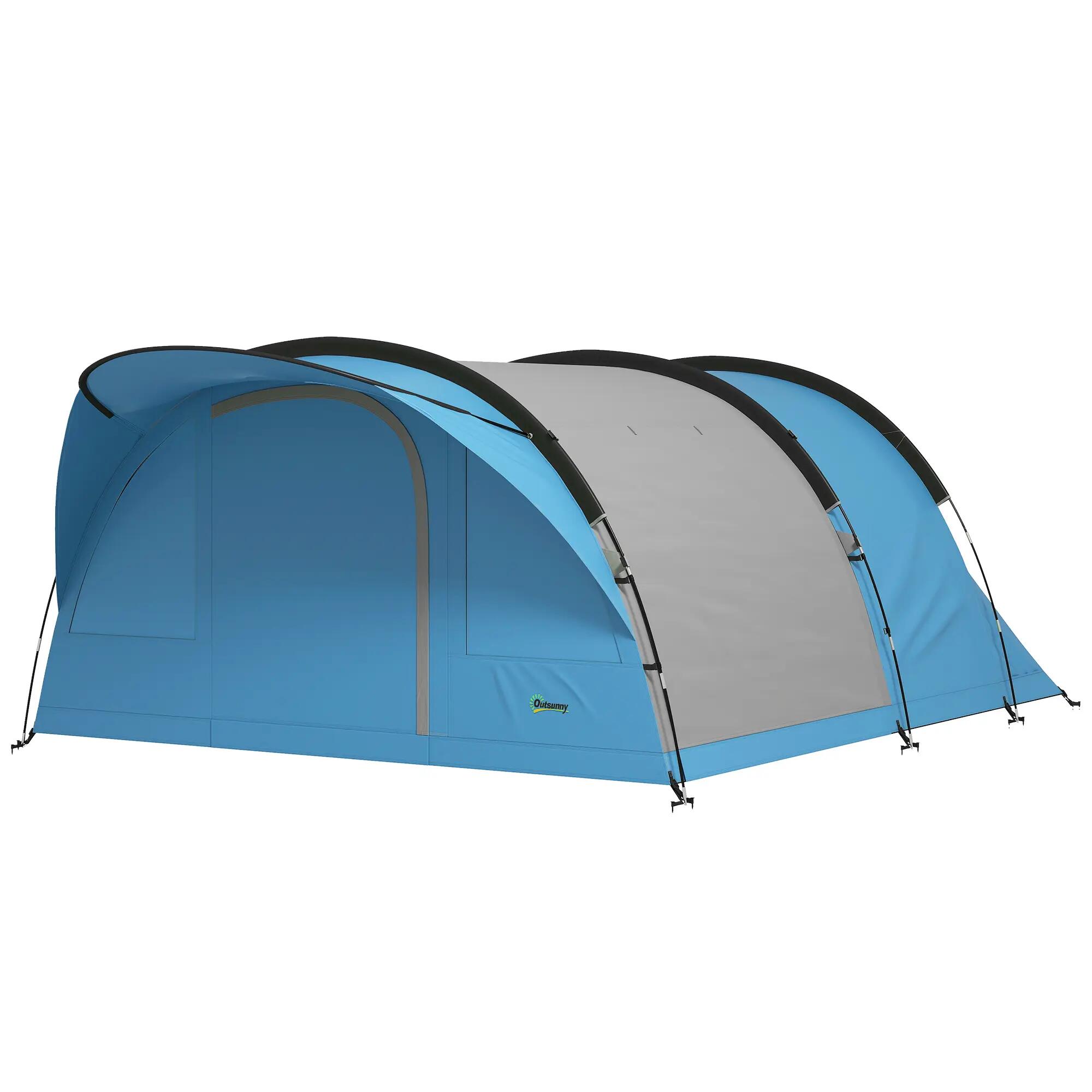 Tente tunnel - camping - 3-4 saisons, 2 chambres, séjour - bleu 2/6