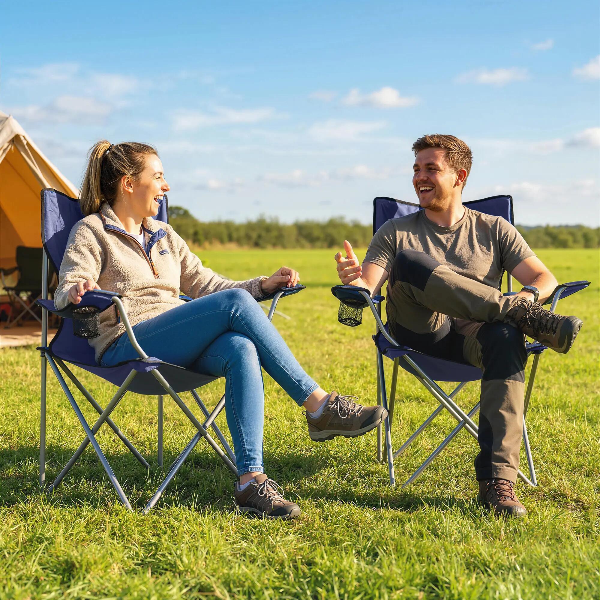 Chaises pliantes - Camping - Porte-gobelet - Bleu foncé 3/6