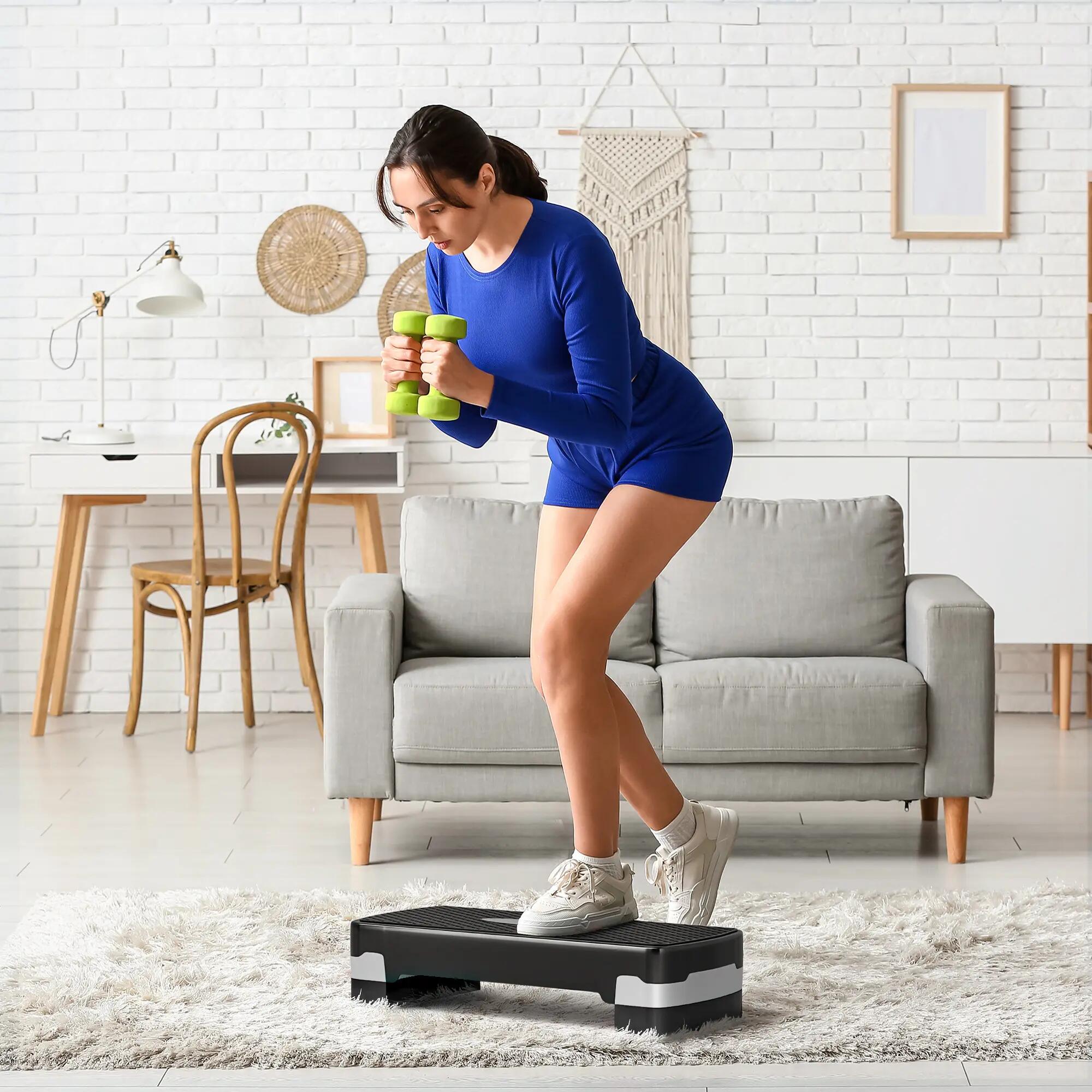Step aerobic - Forme et exercice - Stepper réglable 2 niveaux - Noir gris 4/6
