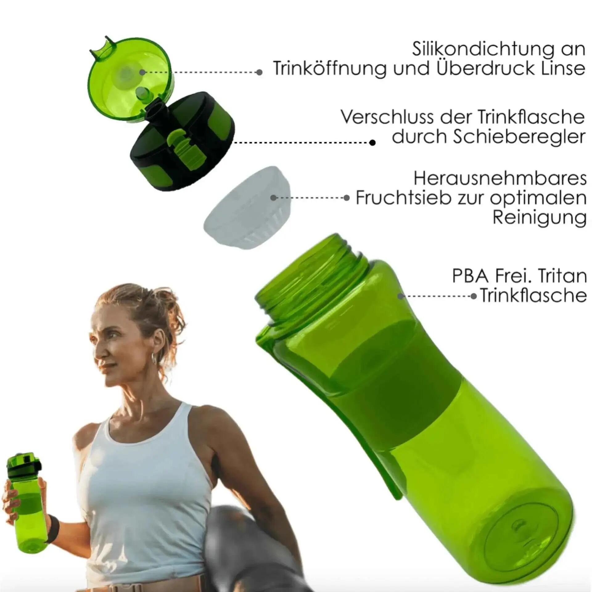 Trinkflasche mit 1 L Volumen grün auslaufsicher Sportflasche Schule Freizeit 5/7