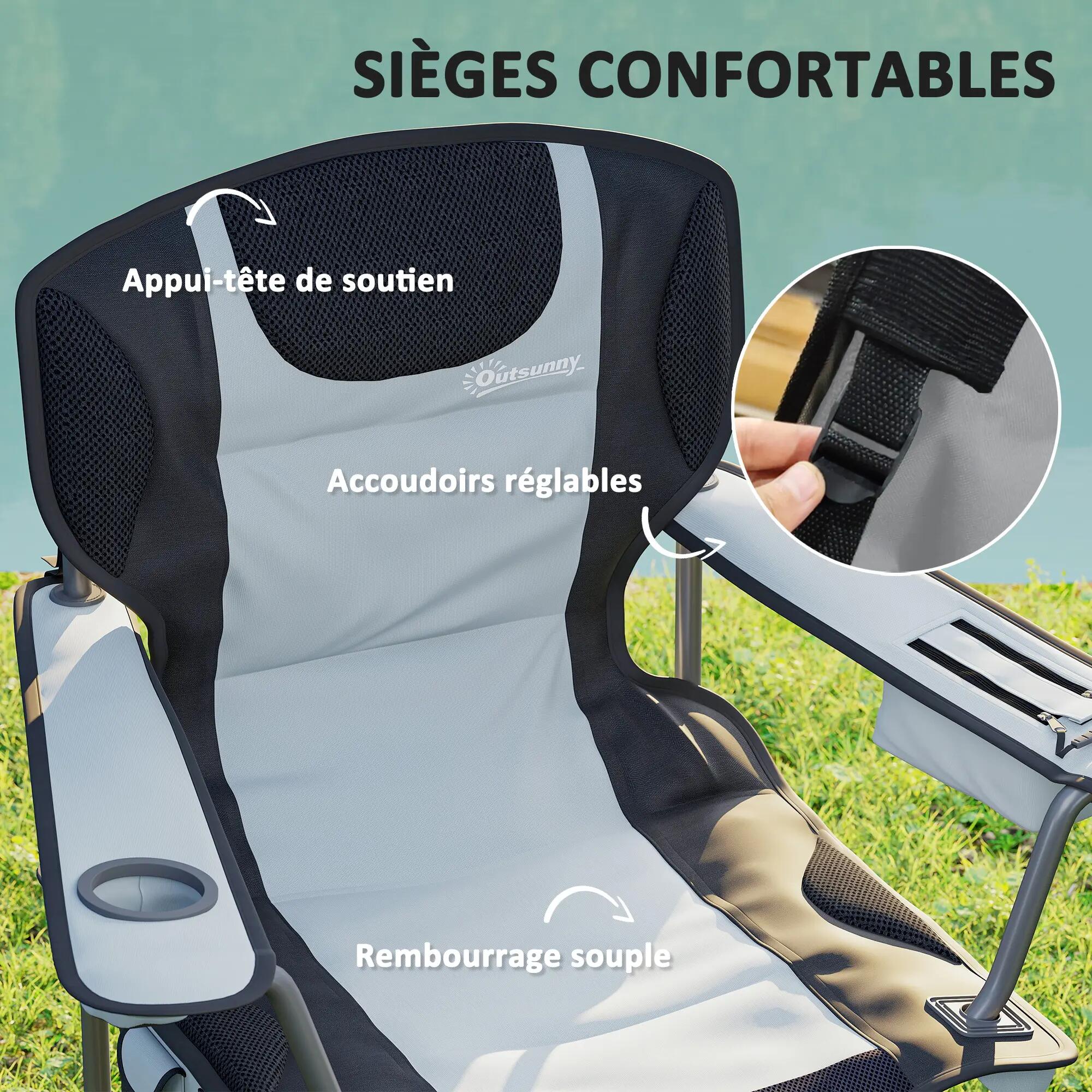 Chaise - camping - pliable, rembourrée, accoudoirs réglables - noir 6/6