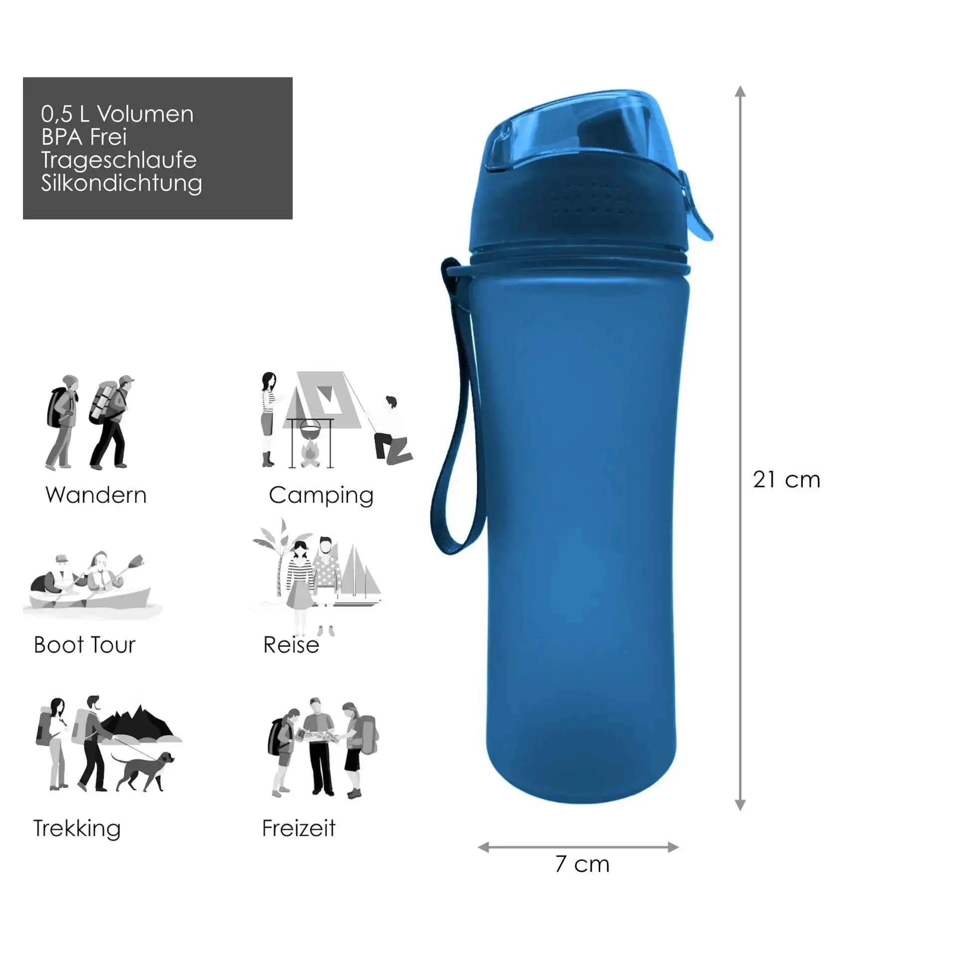 Trinkflasche mit 0,5 L Volumen blau auslaufsicher Sportflasche Schule Freizeit 2/5