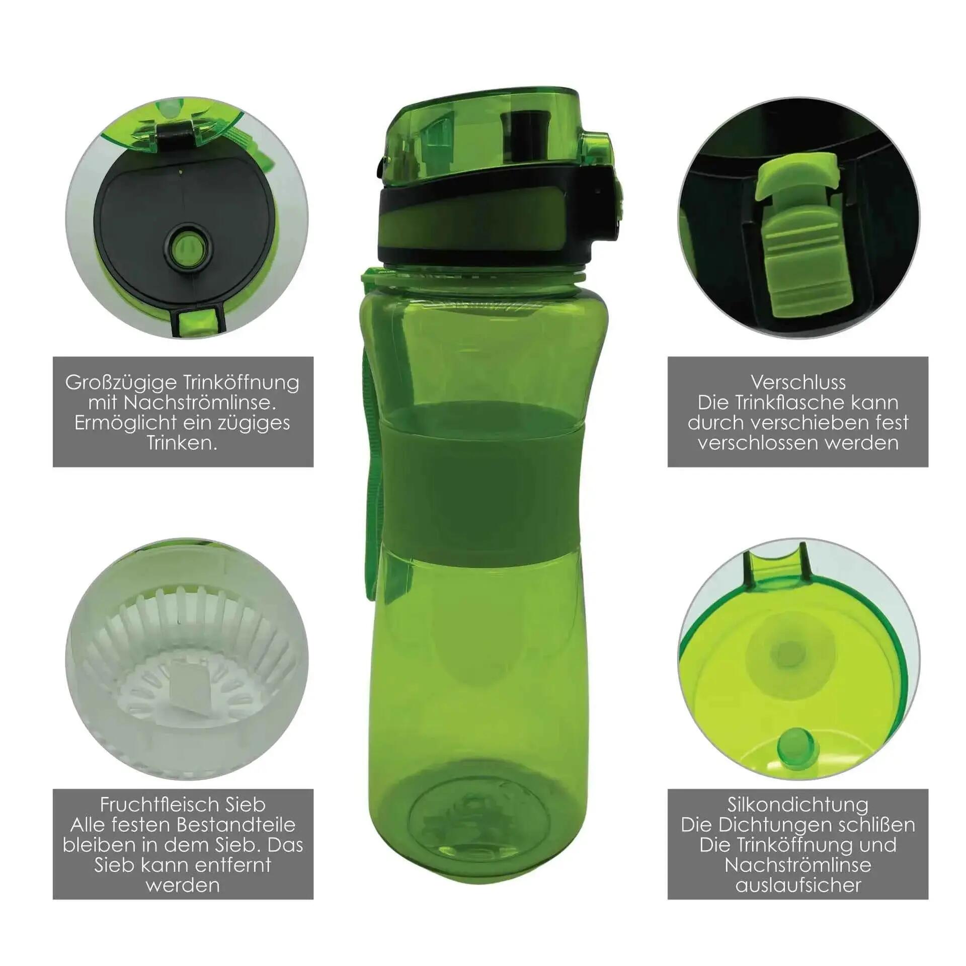 Trinkflasche mit 1 L Volumen grün auslaufsicher Sportflasche Schule Freizeit 2/7
