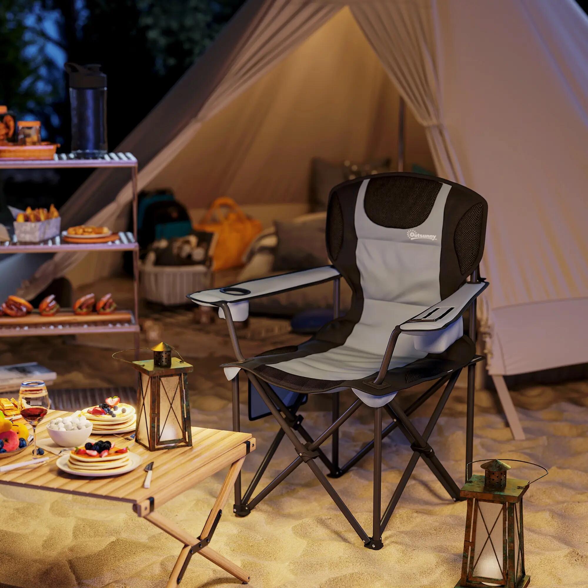 Chaise - camping - pliable, rembourrée, accoudoirs réglables - noir 4/6