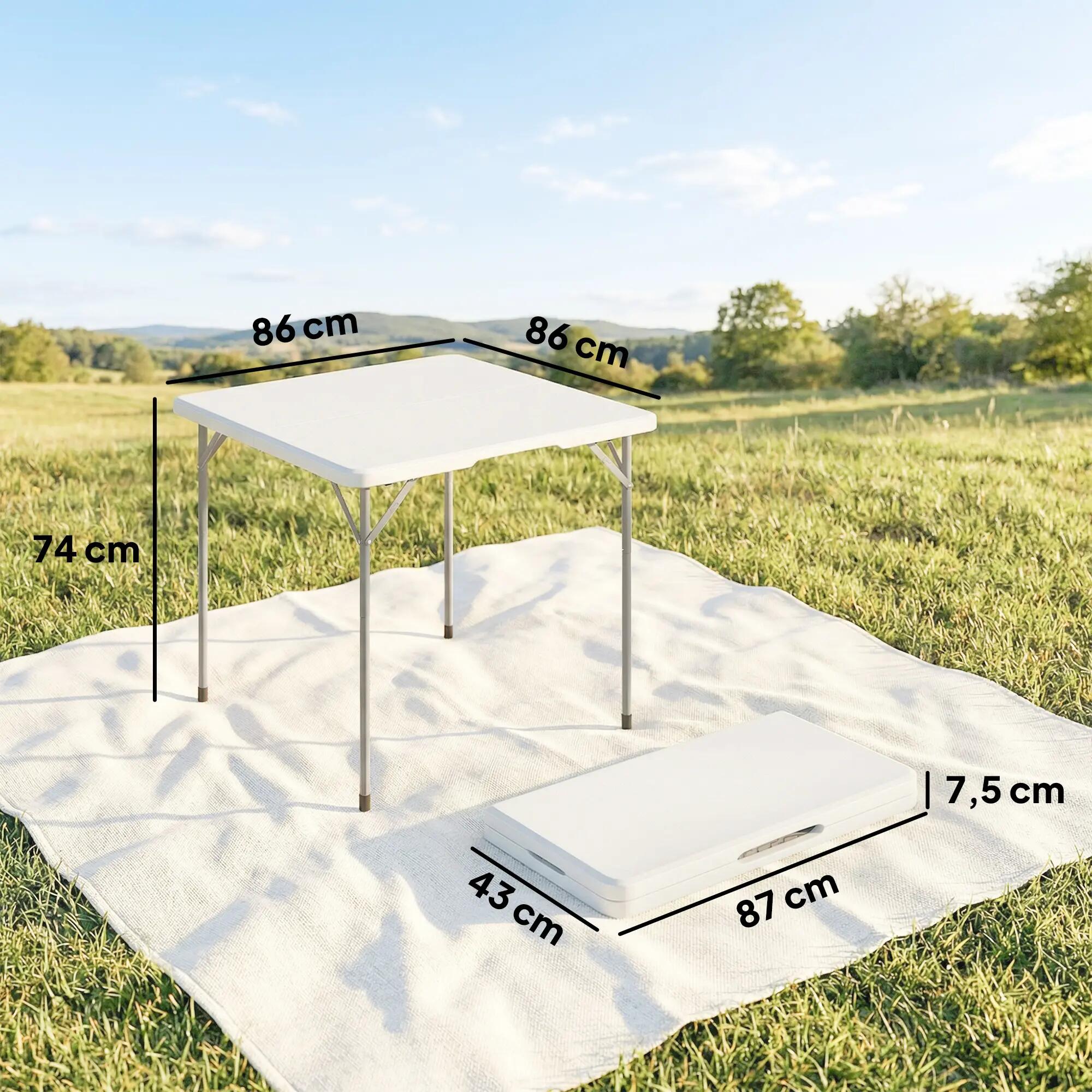Table pliante - camping - hdpe, cadre métal, réglable - blanc 5/6