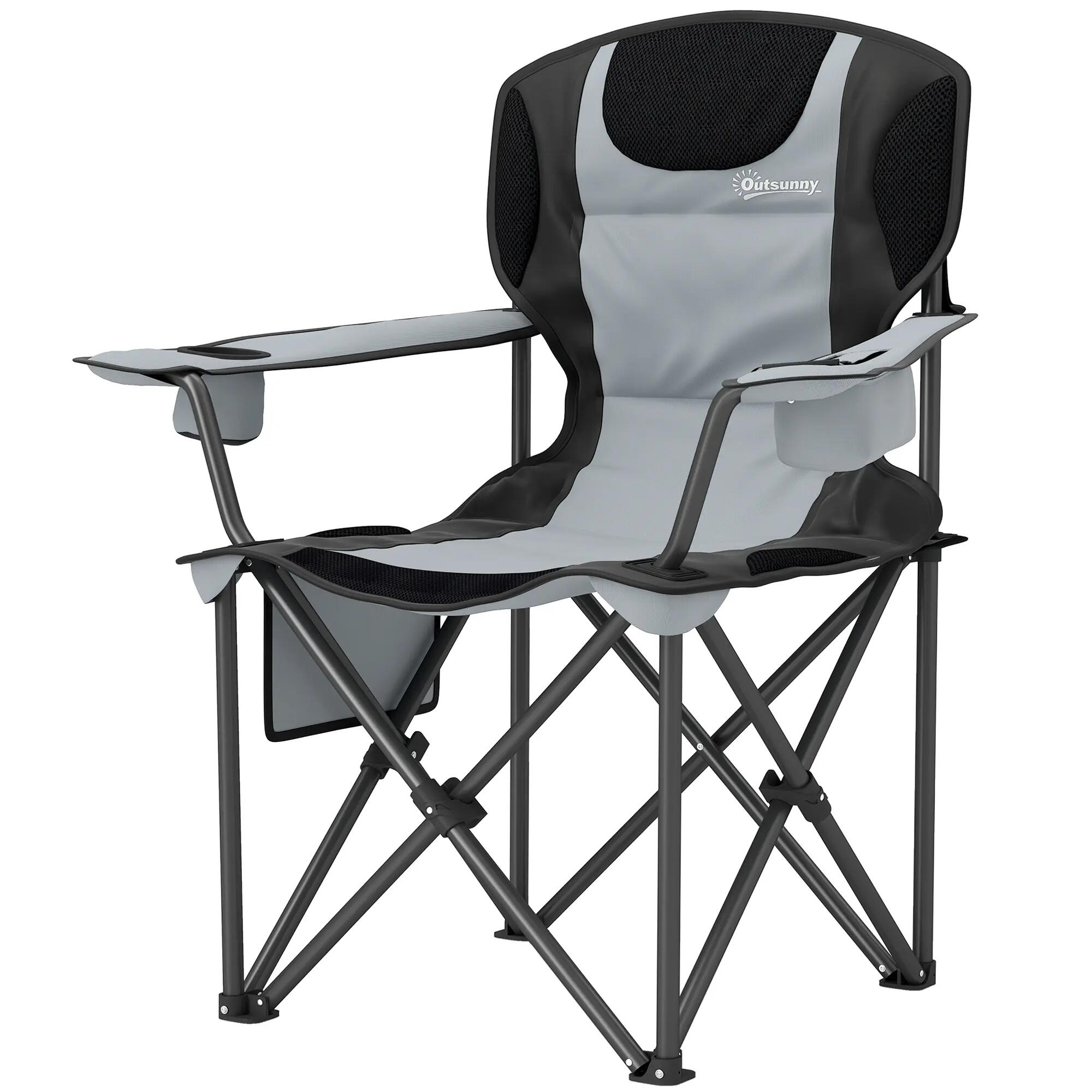 Chaise - camping - pliable, rembourrée, accoudoirs réglables - noir 2/6