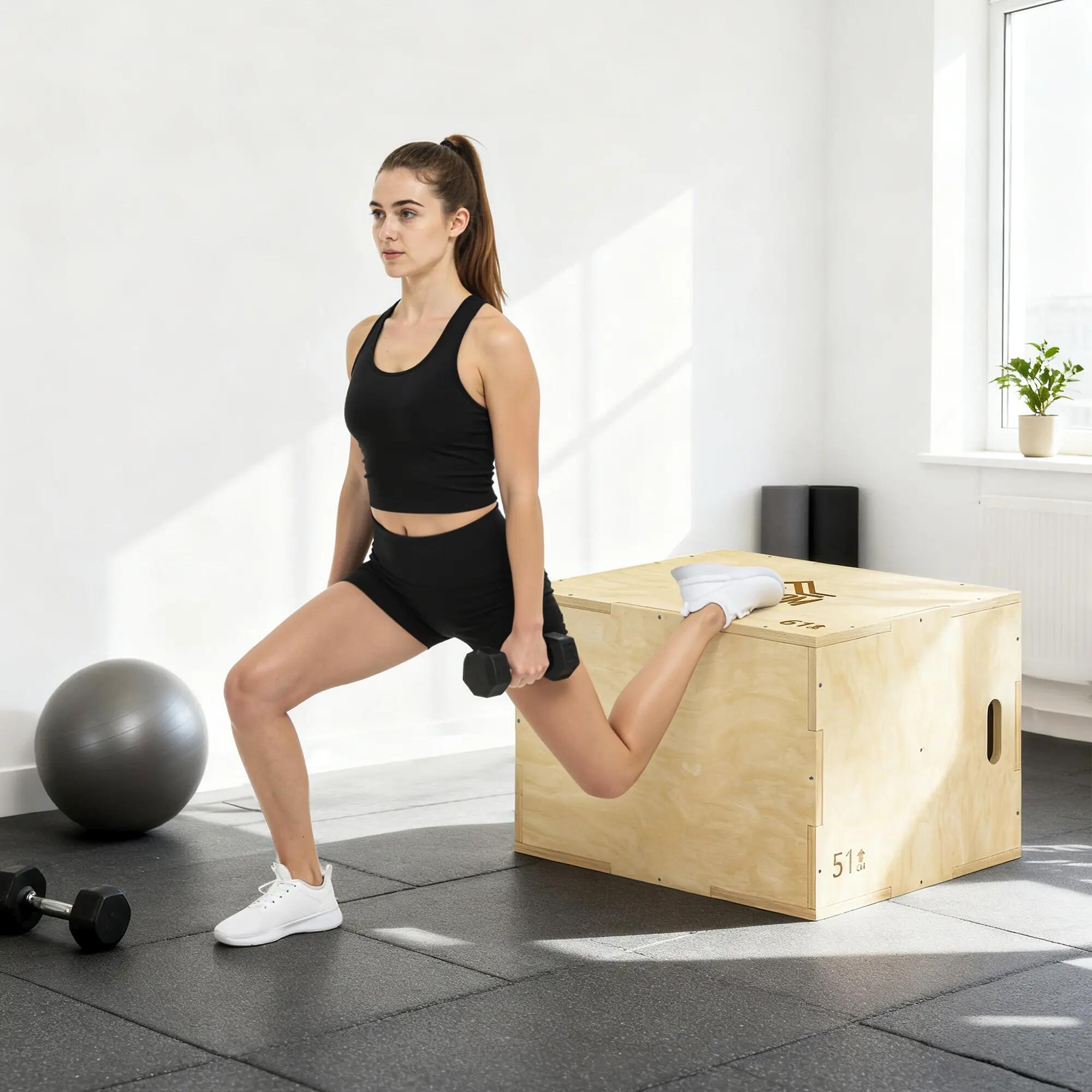 Box pliométrique - Forme et musculation - Unisex - Bois de hêtre, 3 hauteurs 4/6