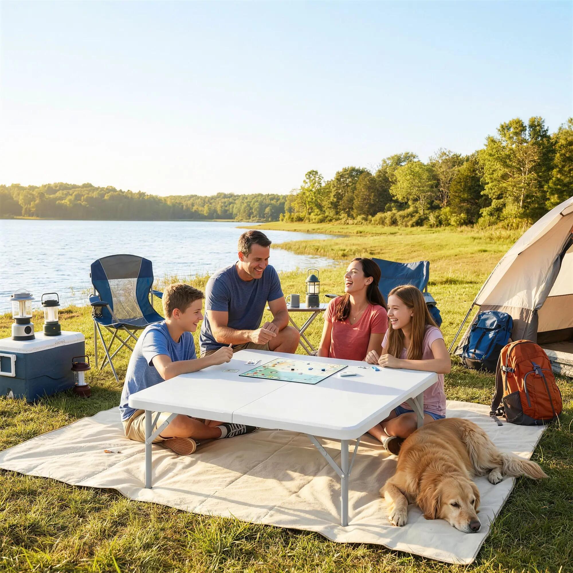 Table pliante - camping - hdpe, cadre métal, réglable - blanc 4/6