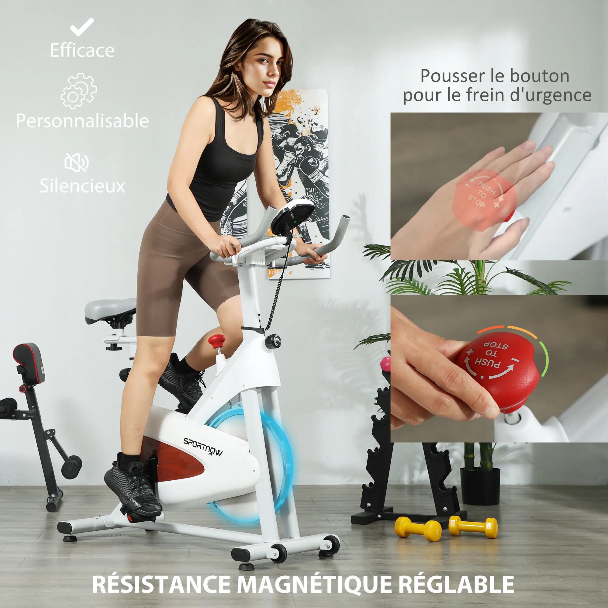 Vélo d'appartement biking réglable volant inertie 4 Kg rouge gris blanc 4/5
