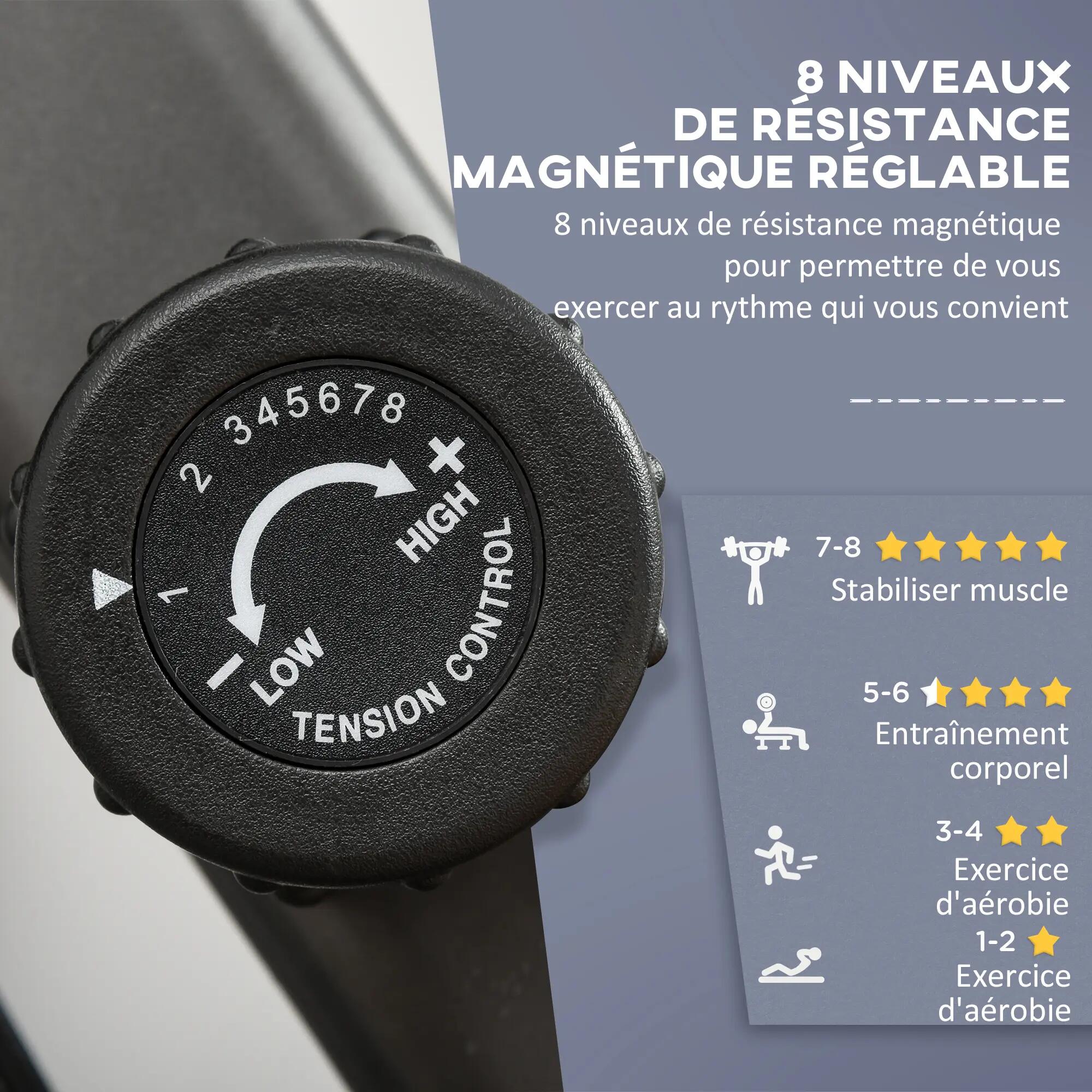 Vélo d'appartement semi-allongé magnétique avec écran LCD multifonction, siège 6/9