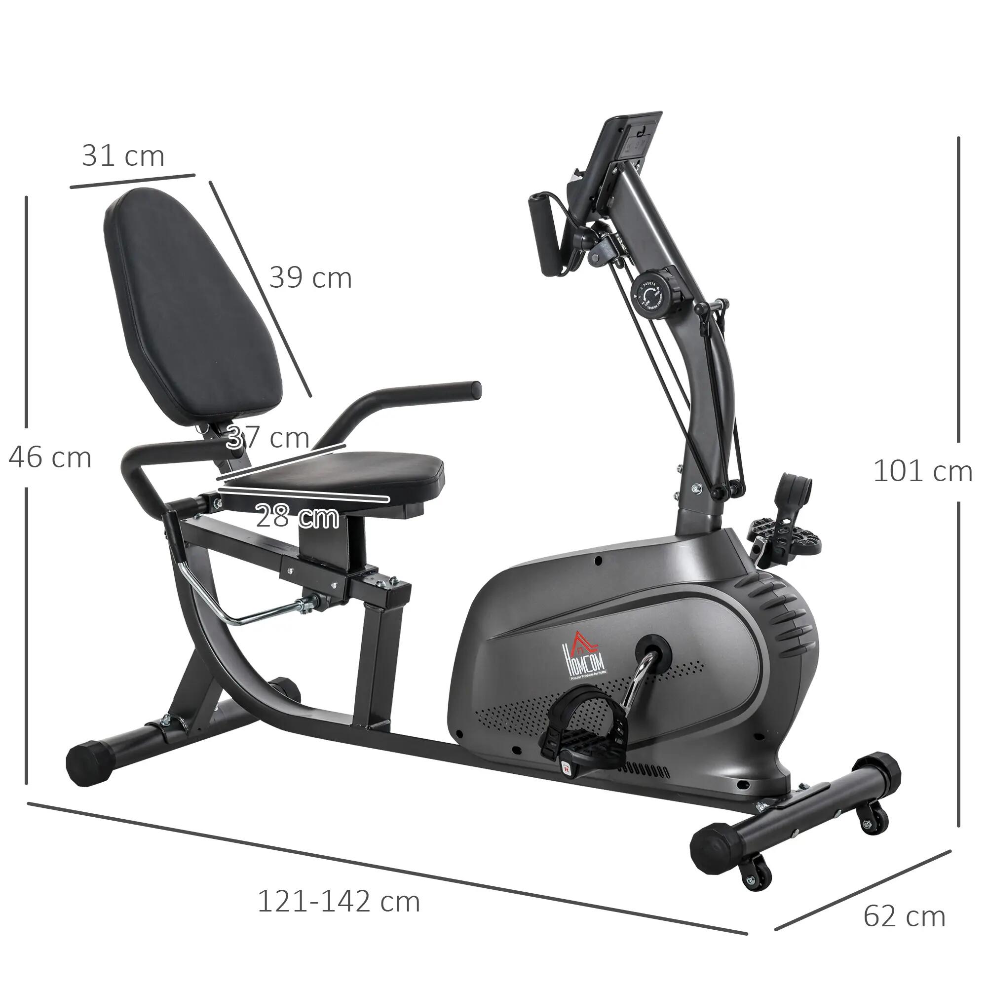 Vélo d'appartement semi-allongé magnétique avec écran LCD multifonction, siège 5/9