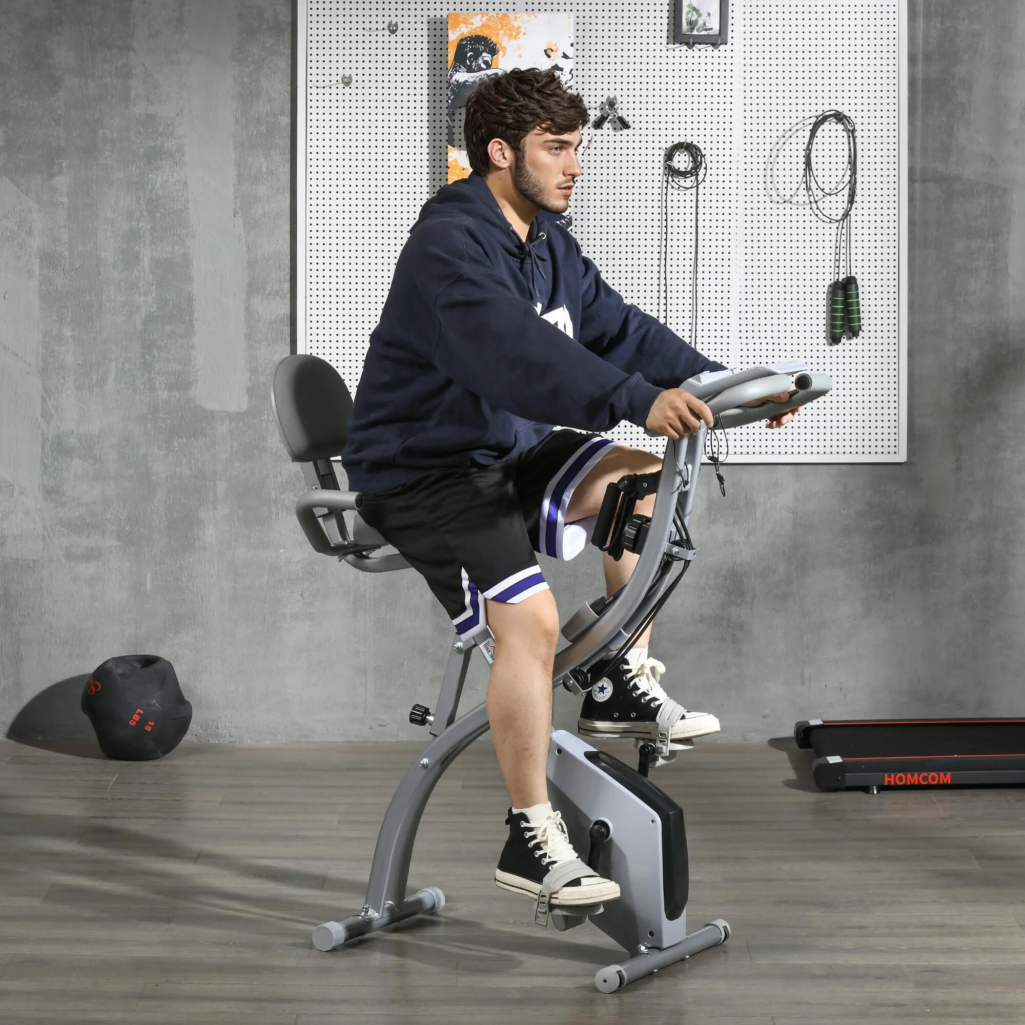 Vélo d'appartement pliable avec 8 niveaux de résistance magnétique, dossier et 3/9