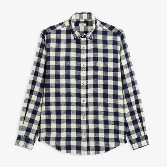 Chemise manches longues coton brushed carreaux bleu marine SBPLAY