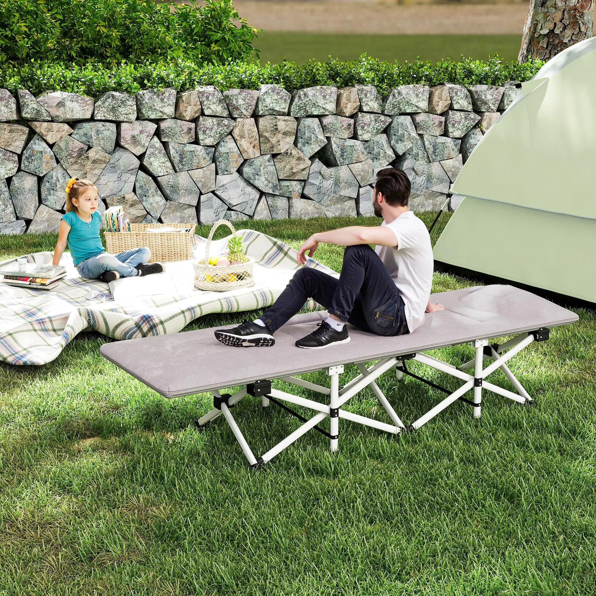 Lit de camping - Camping - Unisexe - Pliable, Matelas mousse, Appui‑tête - Gris 4/6